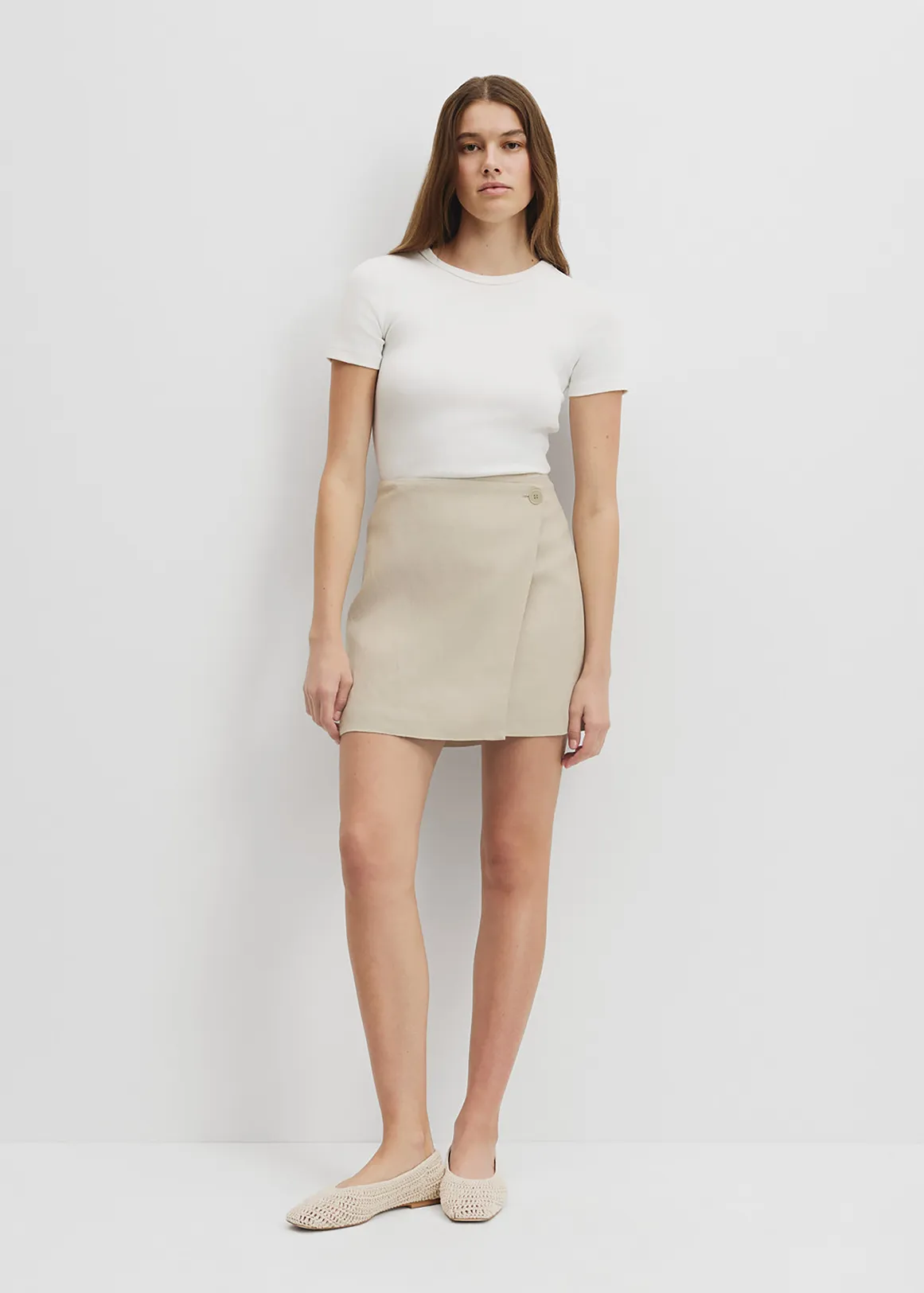 Organically Grown Linen Wrap Mini Skirt - LIGHT PISTACHIO