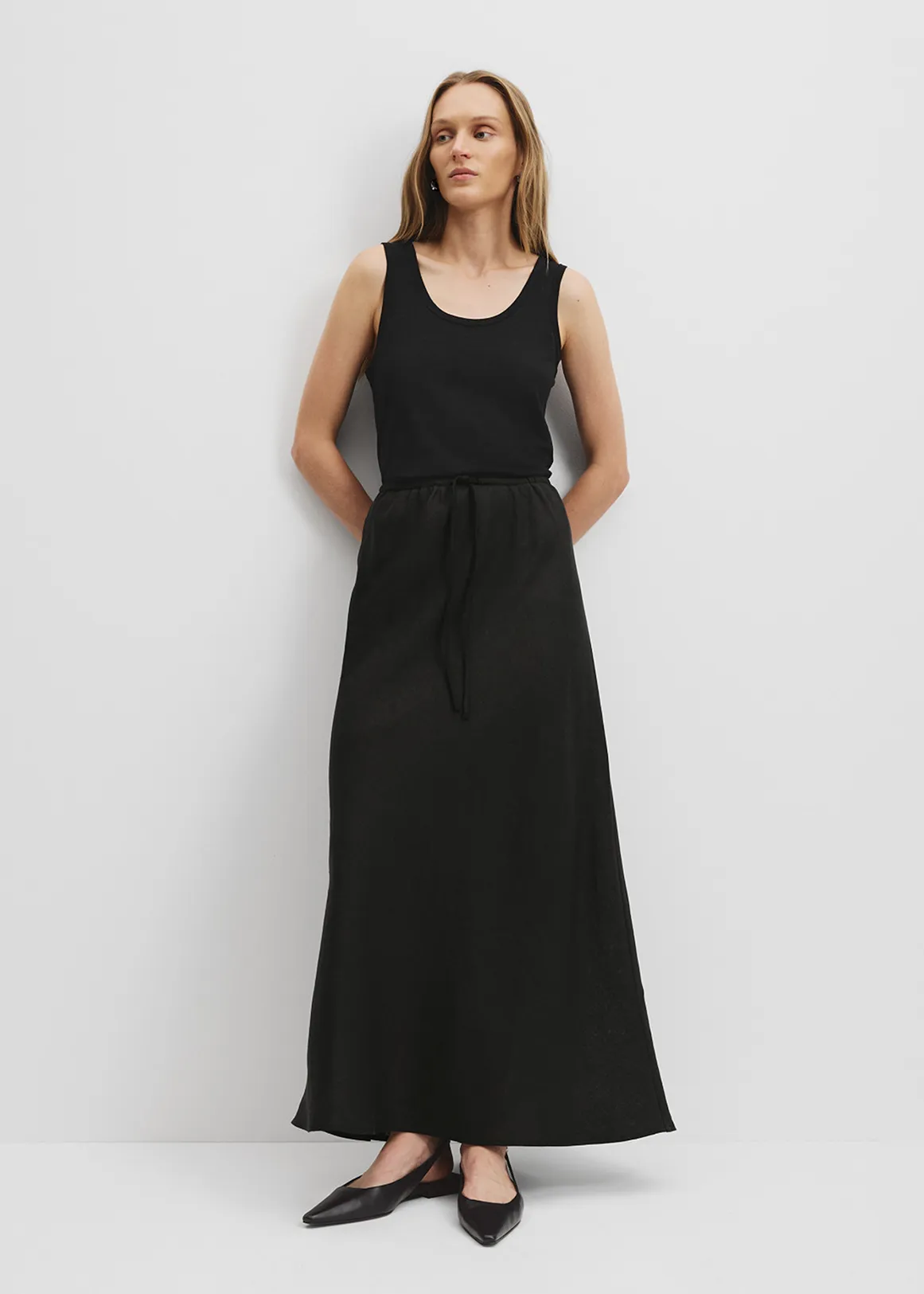 Organically Grown Linen Yarn Dyed Bias Skirt - BLACK
