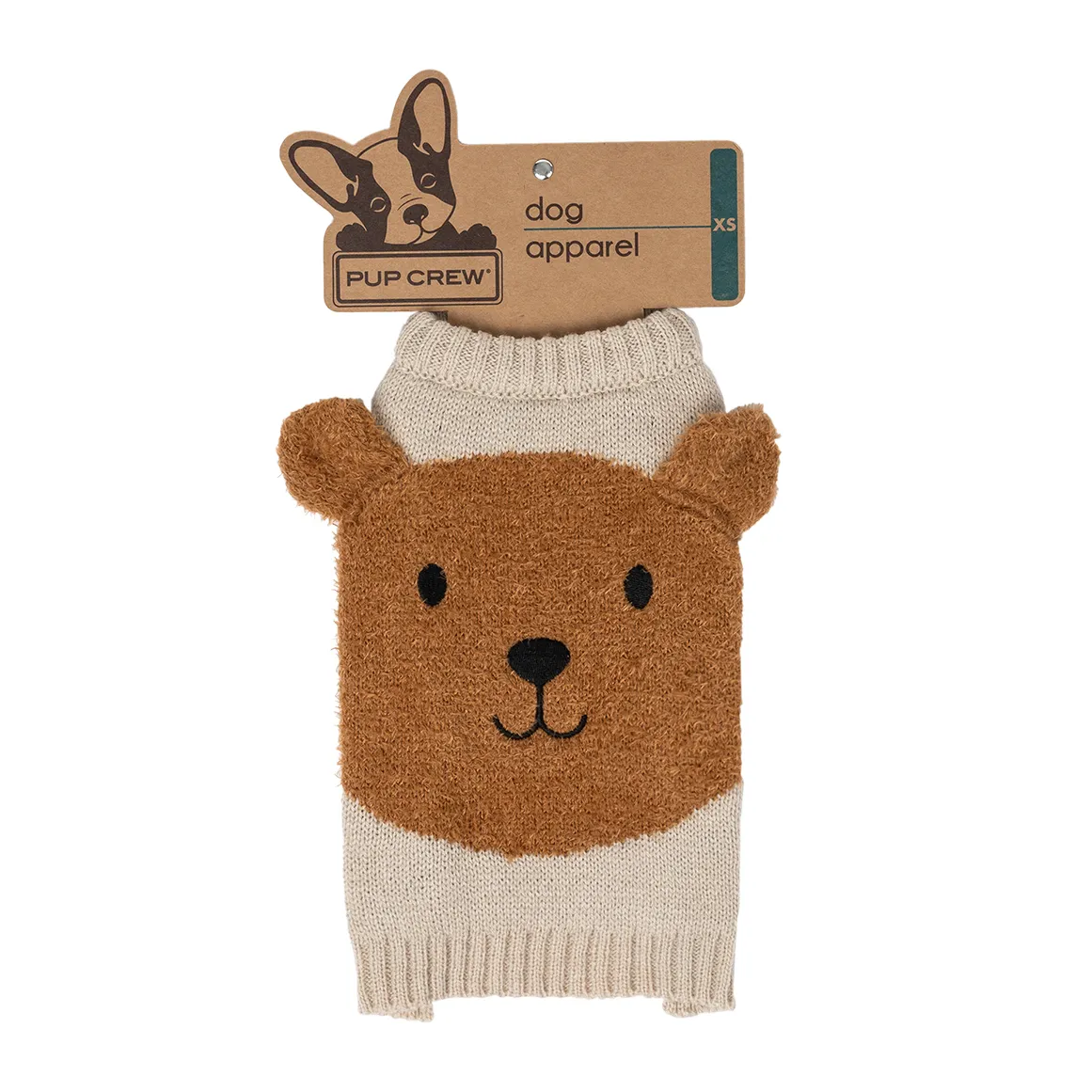 PUP CREW Dog Apparel Tan Bear Face Sweater Extra Small