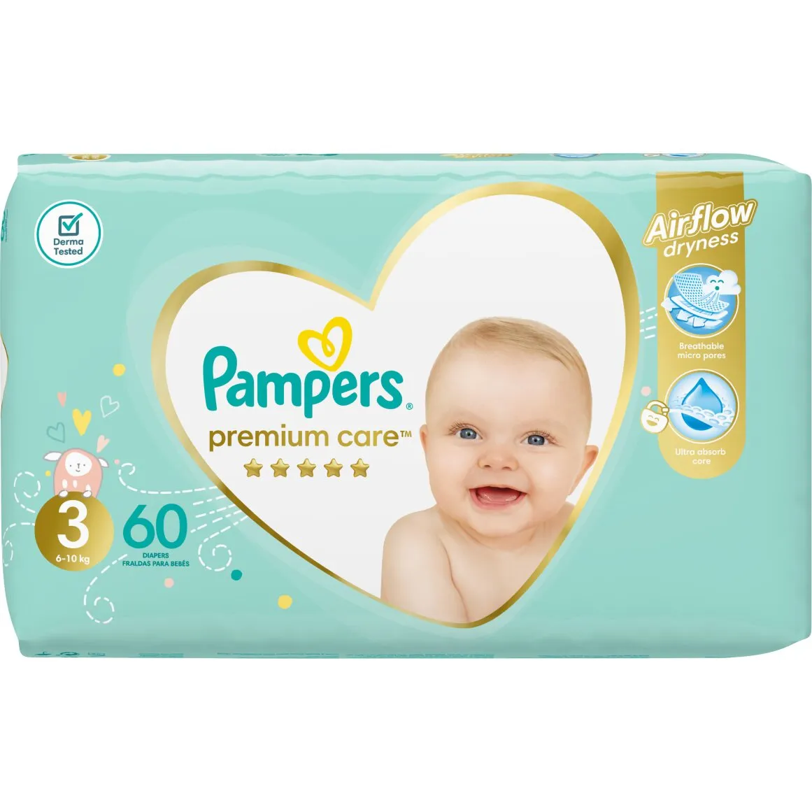 Pampers Premium Care No.3 (6-10 kg) Nappies 60 pk
