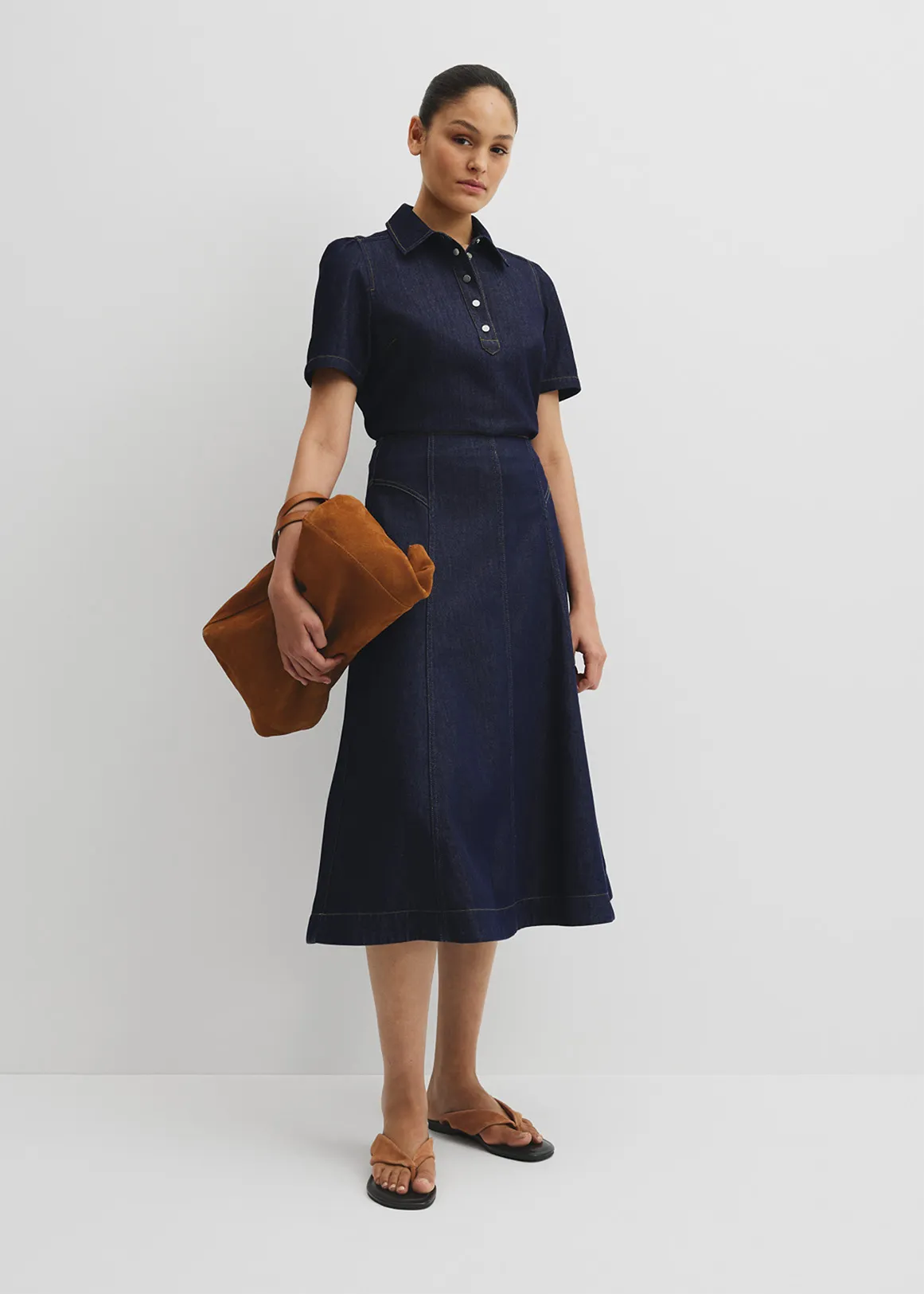 Panel Denim Midi Skirt - INDIGO RINSE
