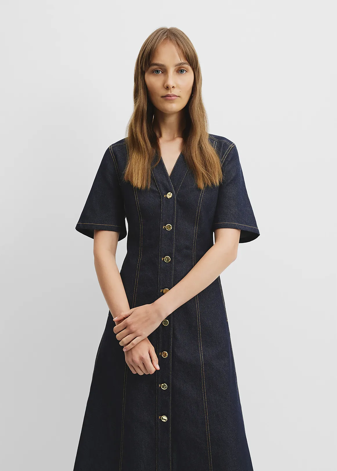 Panelled Midi Dress - INDIGO RINSE