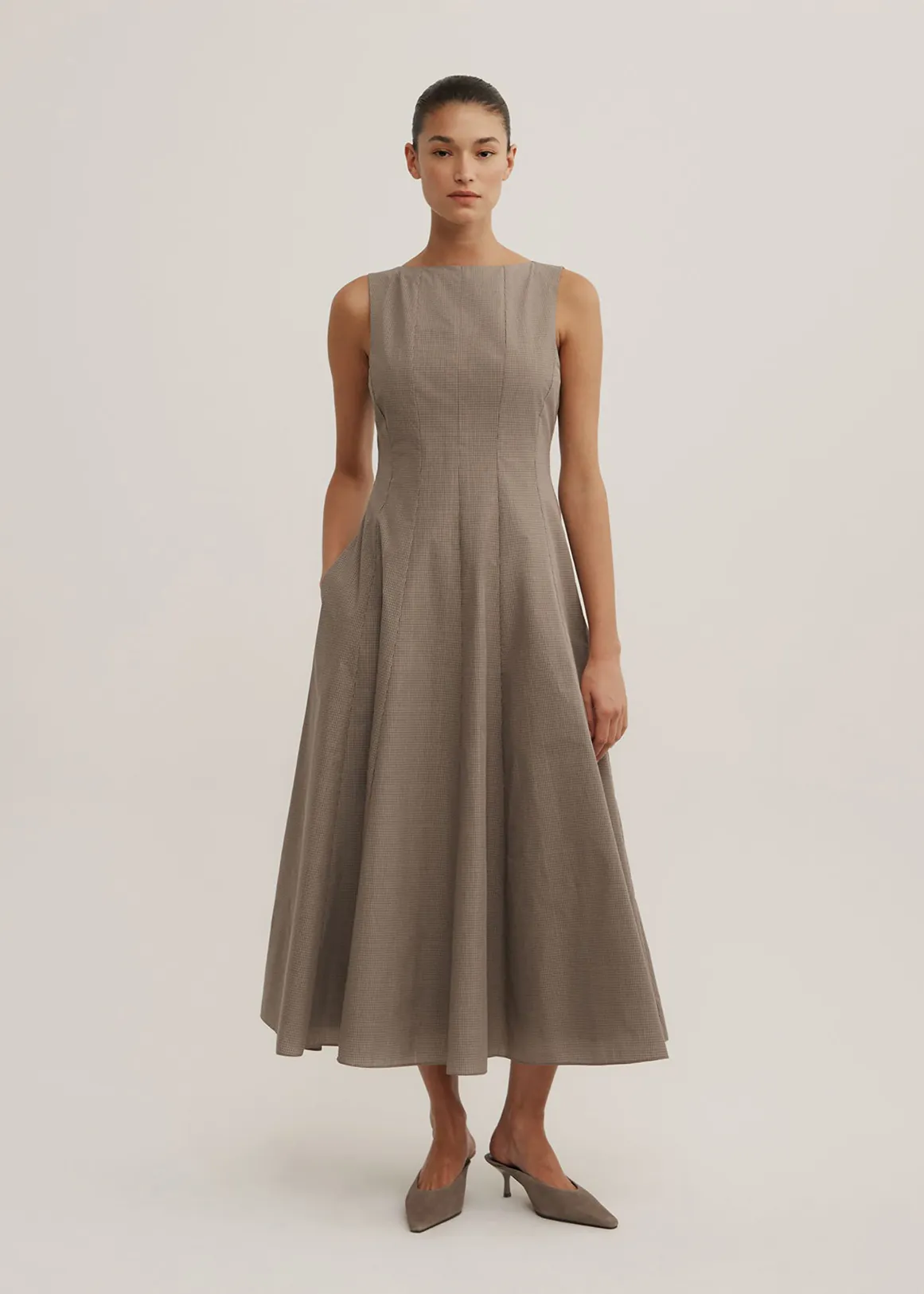 Panelled Midi Dress - NEUTRAL CHECK