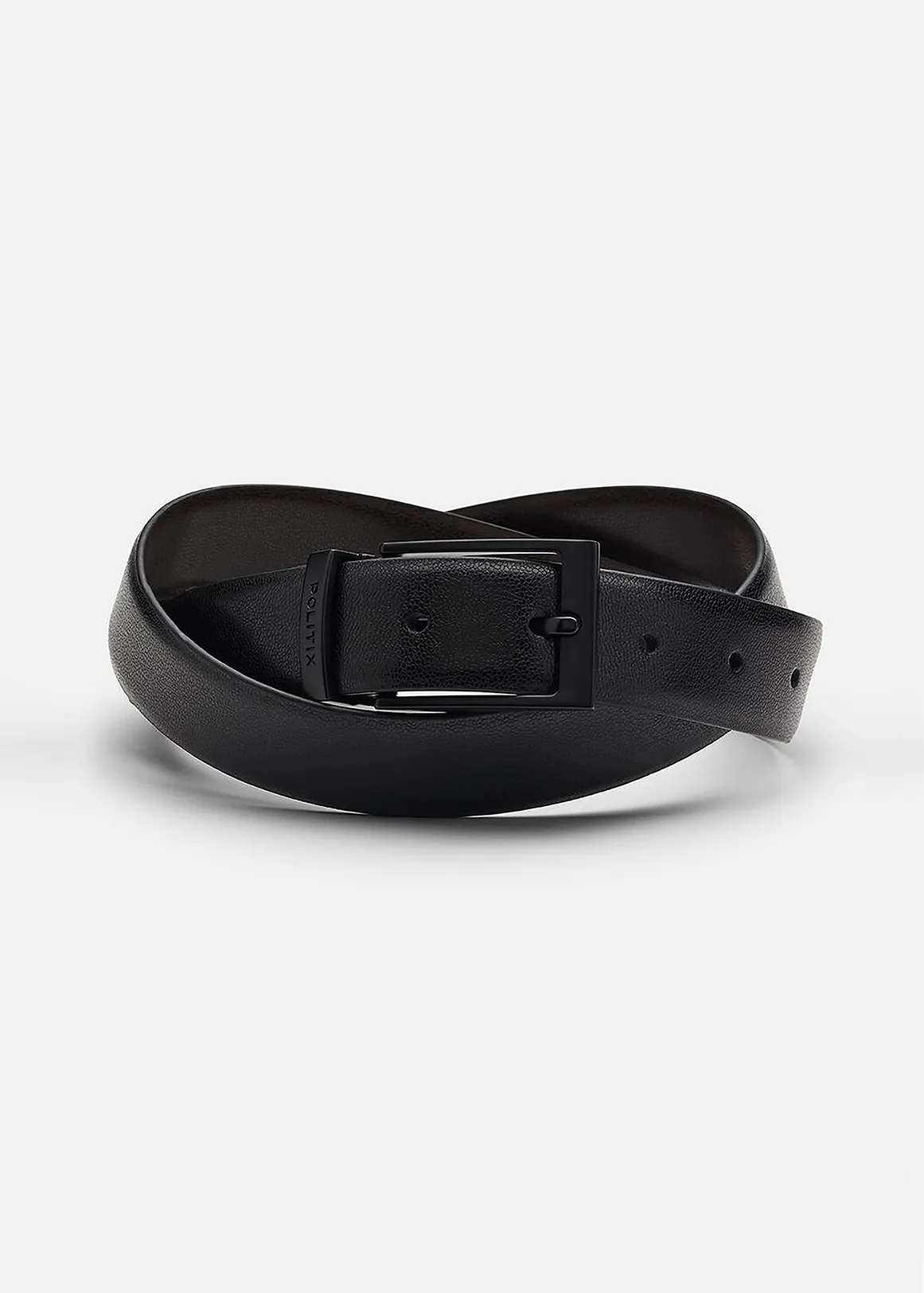 Pebble Grain Leather Dress Belt With Pin Buckle - BLACK BROWN