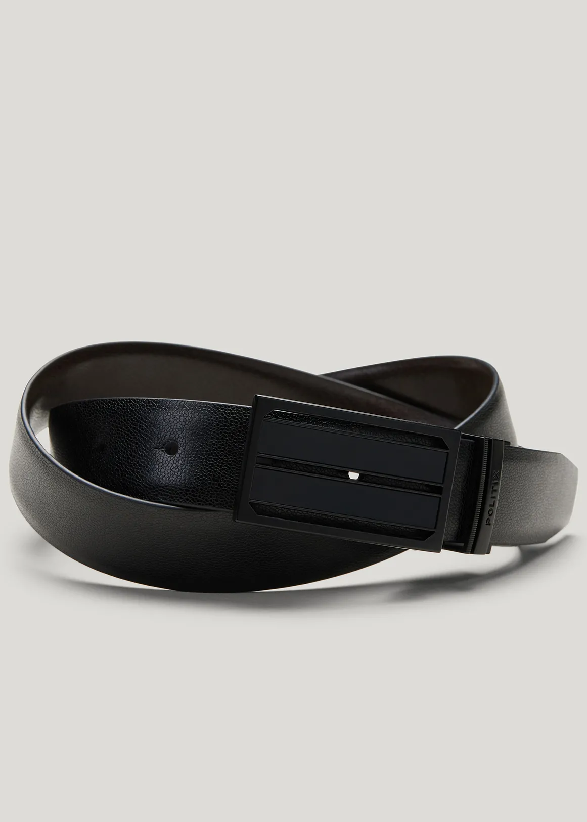 Pebble Grain Leather Dress Belt With Shield Buckle - BLACK BROWN