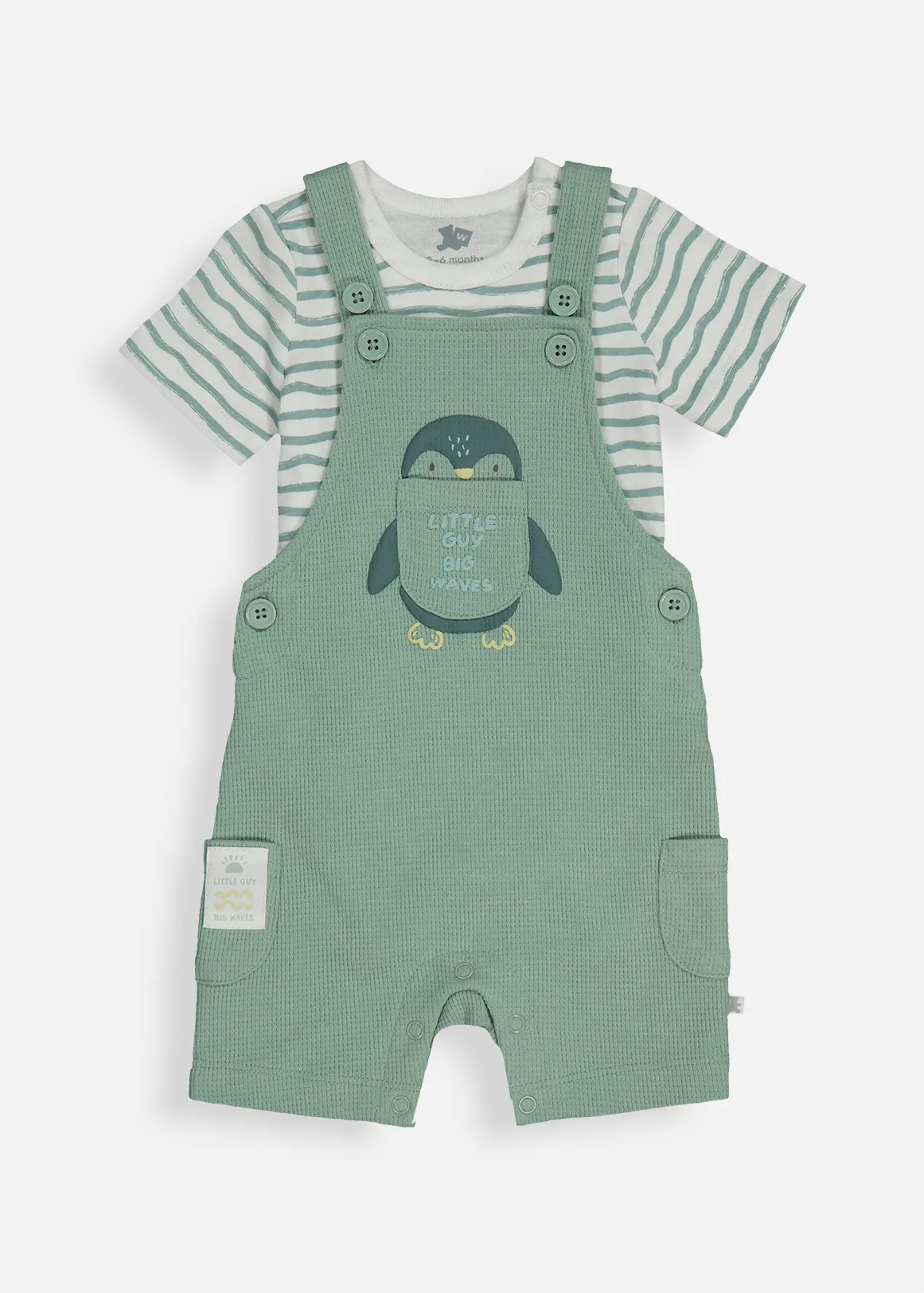 Penguin Waffle Dungaree & Bodyvest Set - X GREEN