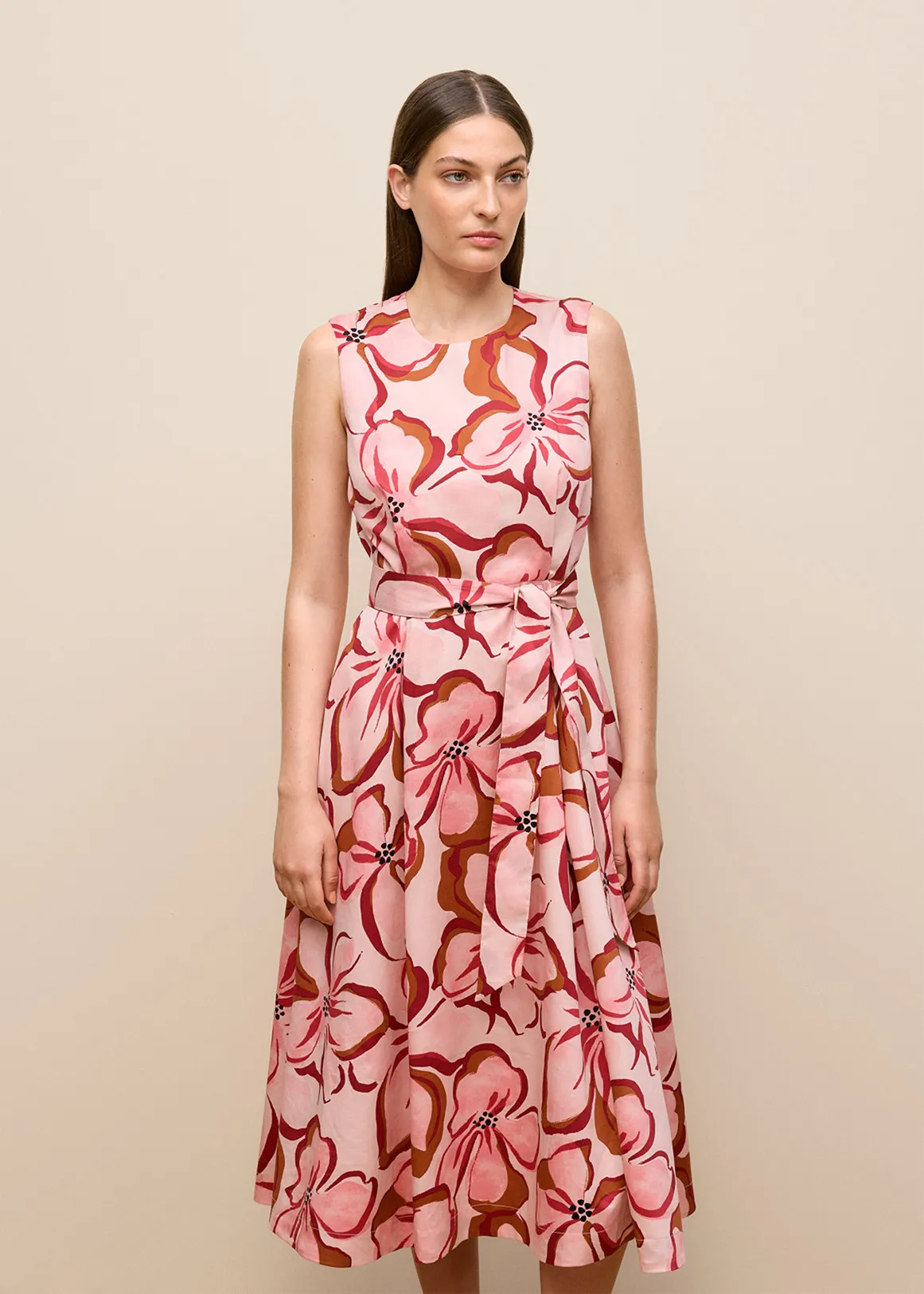 Peony Sateen Sleeveless Dress - SOFT PINK