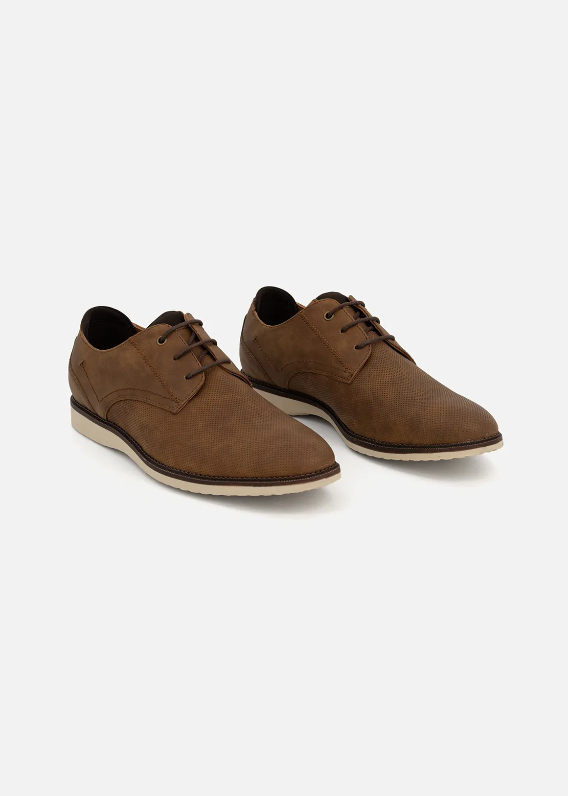 Perforated Faux Leather Wedge Derby Shoes - TAN