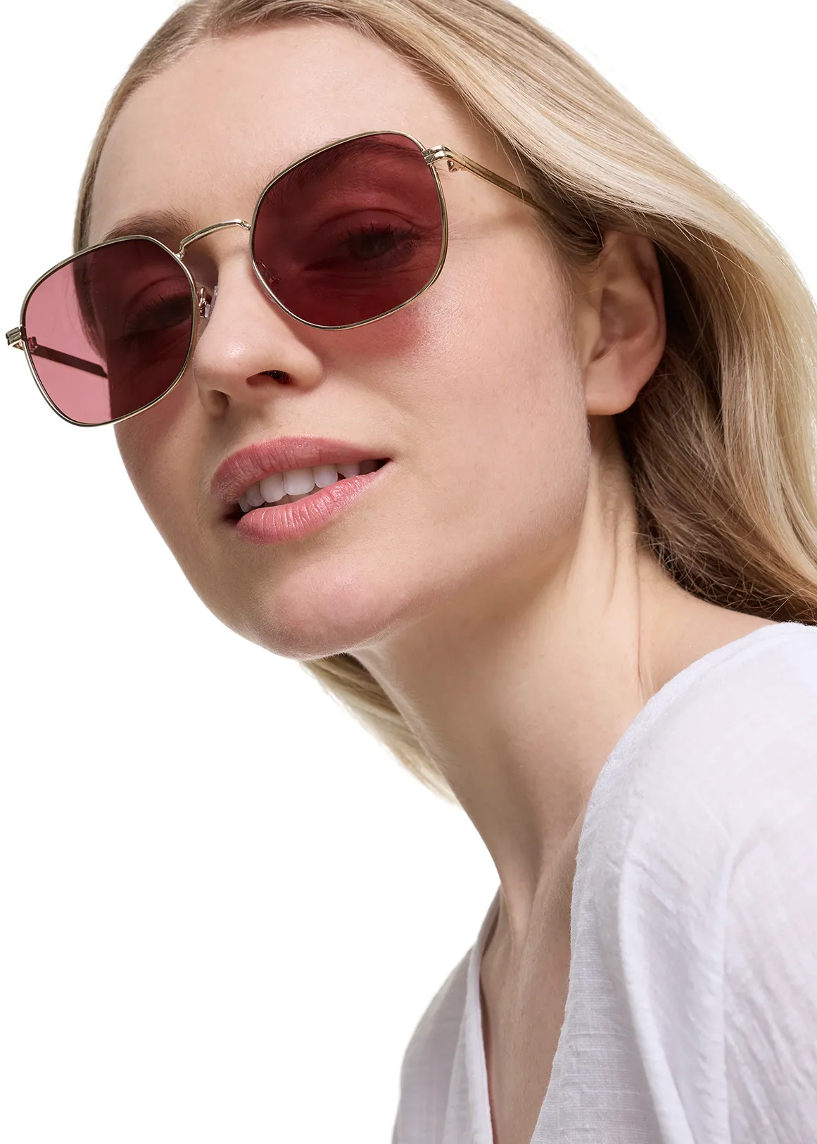 Pink Lens Square Metal Sunglasses - GOLD