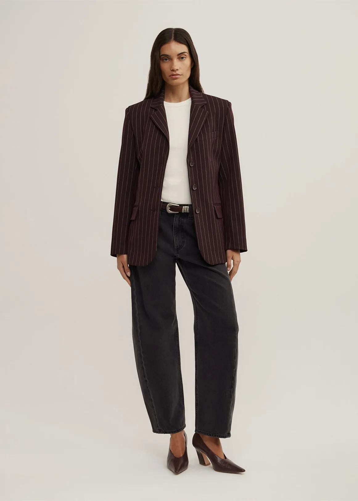 Pinstripe Blazer - AUBERGINE PINSTRIPE