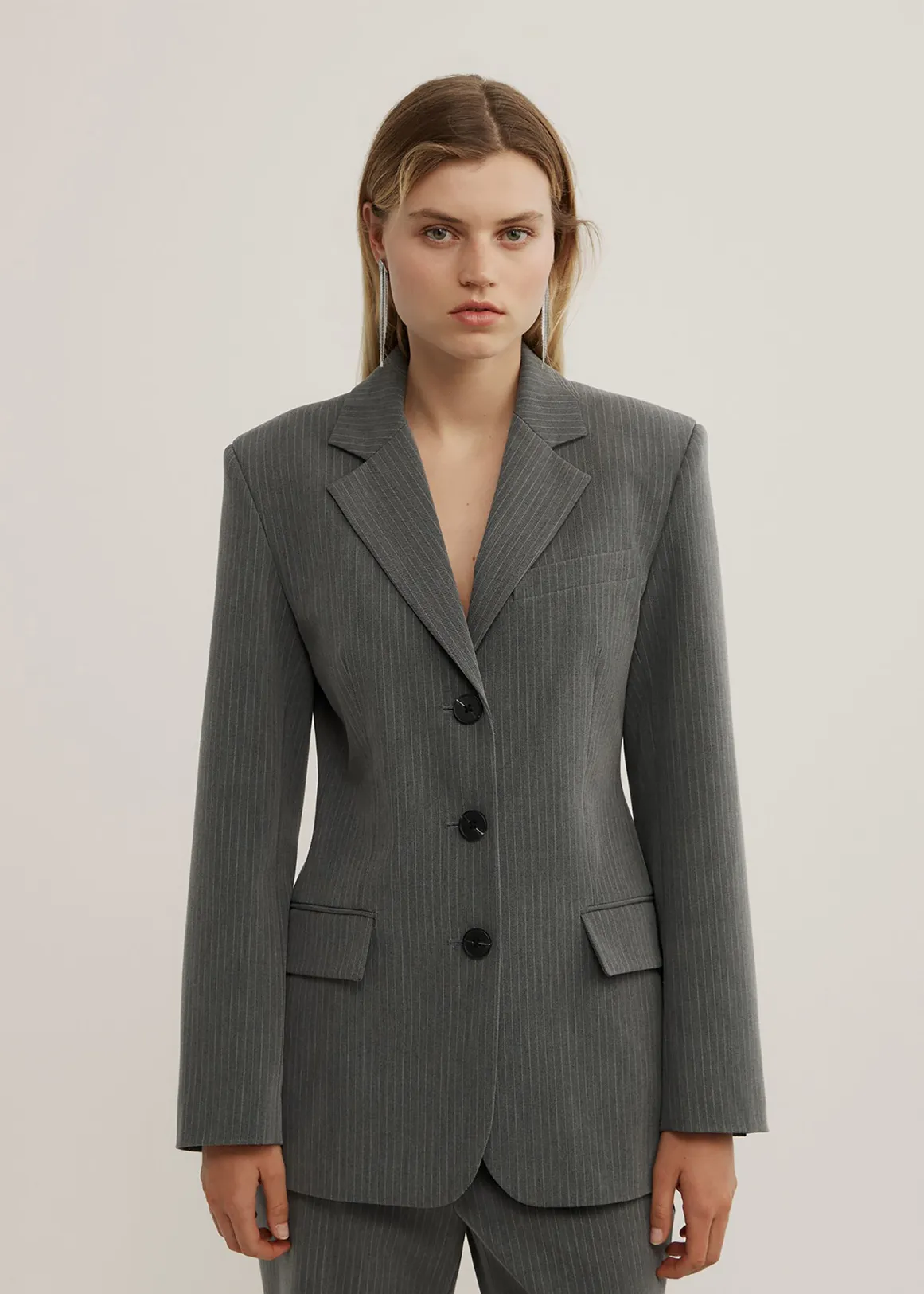 Pinstripe Slim Blazer - GREY PINSTRIPE