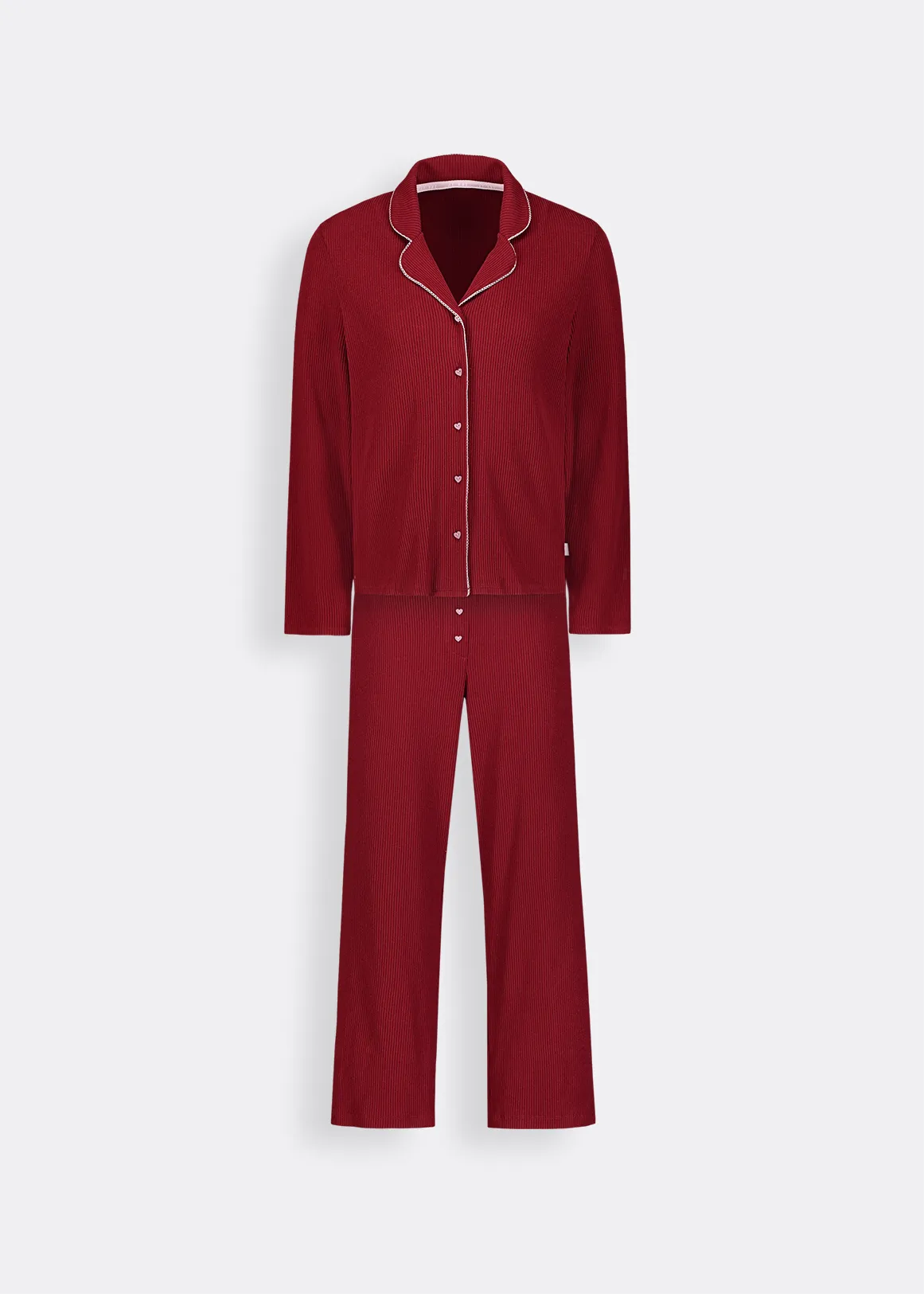 Piped Ribbed Pyjamas - X BURGUNDY