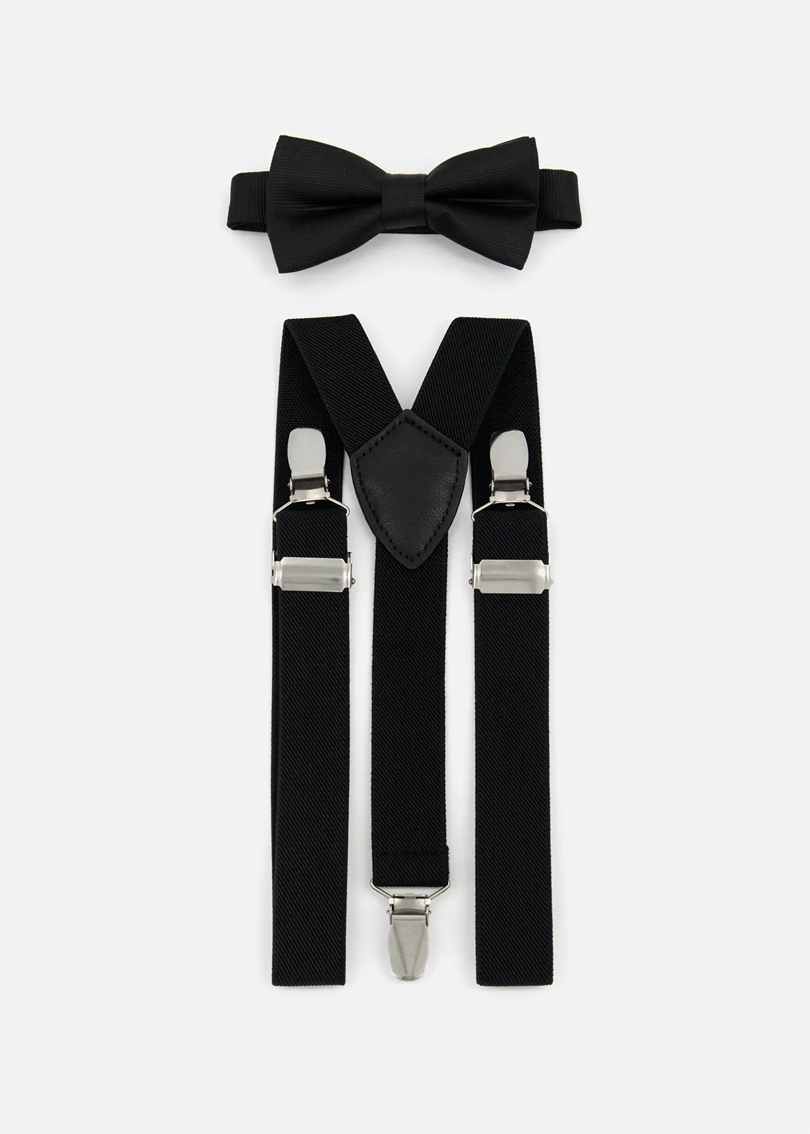 Plain Bow Tie & Braces Set - BLACK