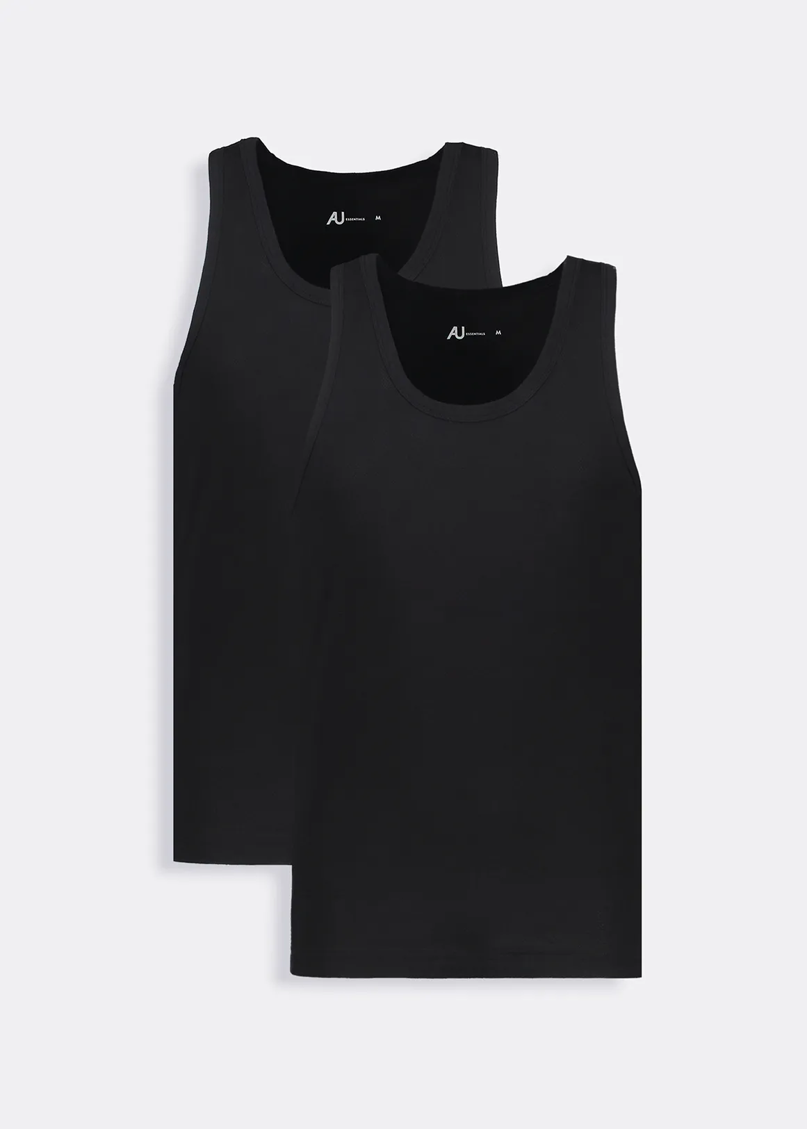 Plain Cellular Cotton Vests 2 Pack - BLACK