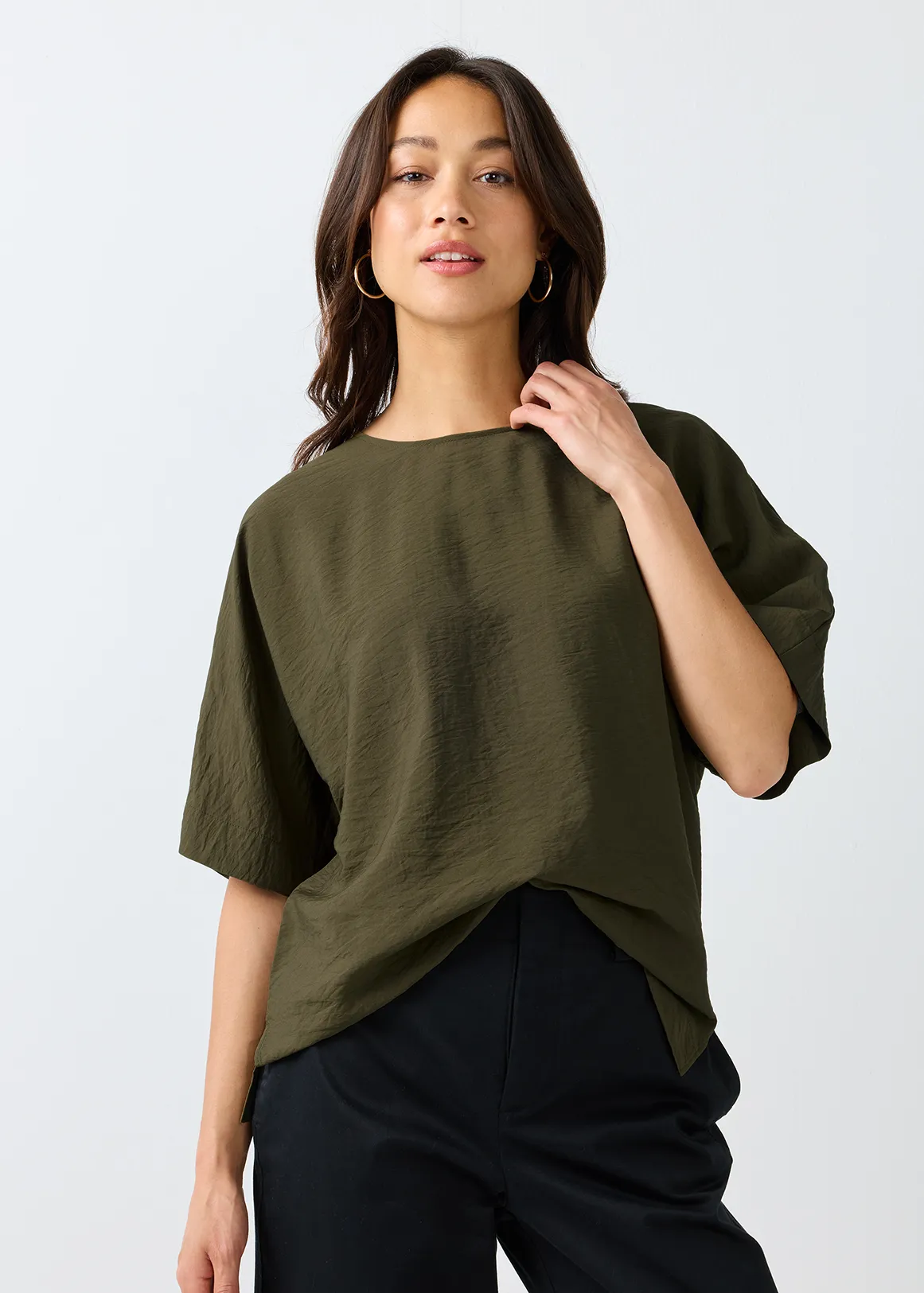 Plain Dolman Sleeve Top - KHAKI
