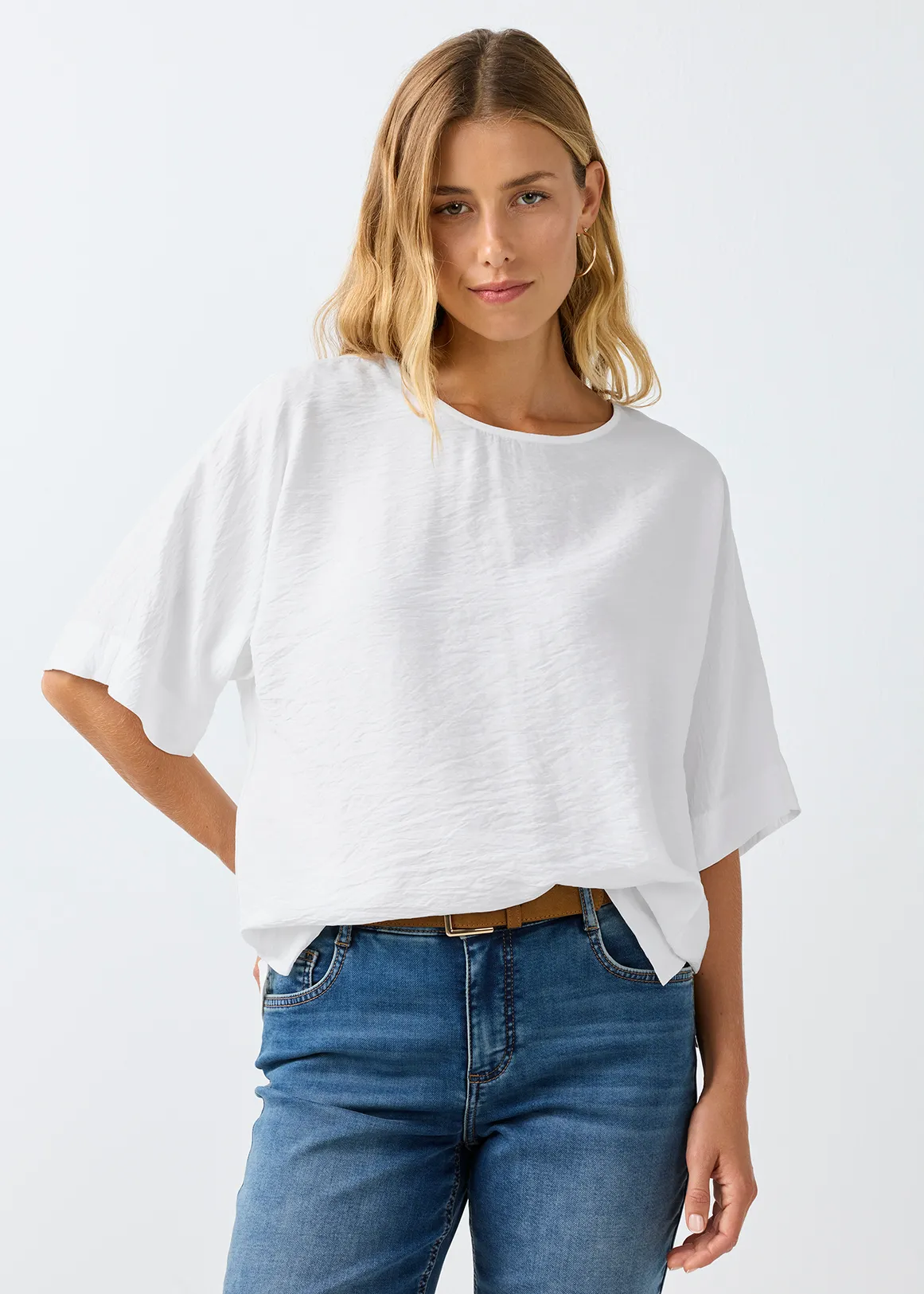 Plain Dolman Sleeve Top - WHITE