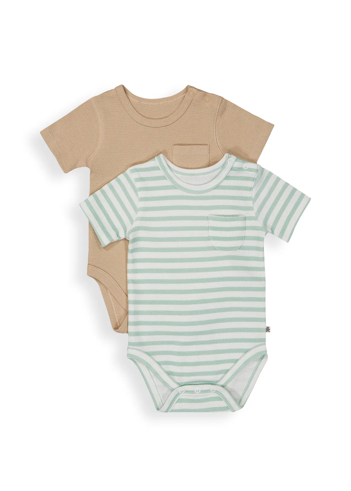 Plain & Stripe Cotton Waffle Bodyvests 2 Pack - X GREEN
