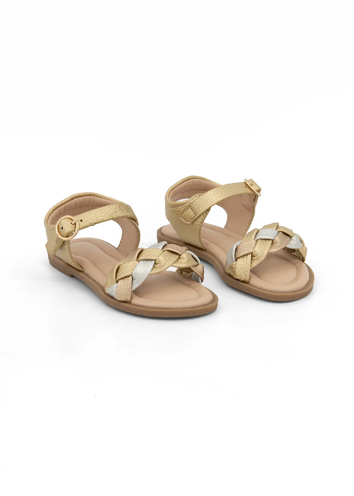 Plaited Band  Slingback Ankle Strap Sandals (Size 5 - 13) Younger Girl - GOLD