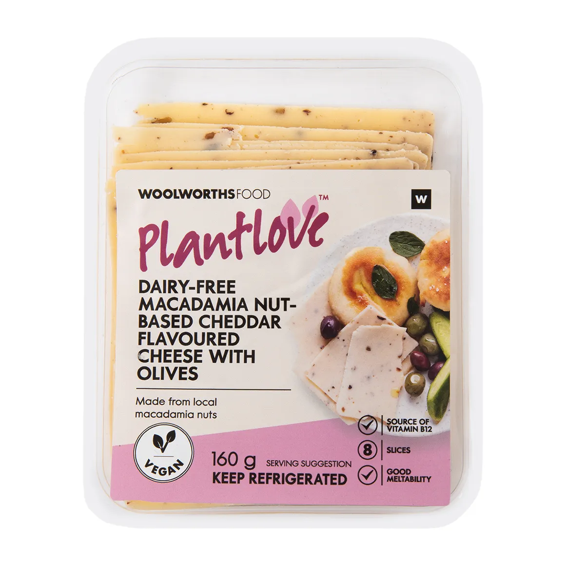 PlantLove™ Dairy Free Macadamia Nut Based Cheddar Cheese Slices with Olives 160 g
