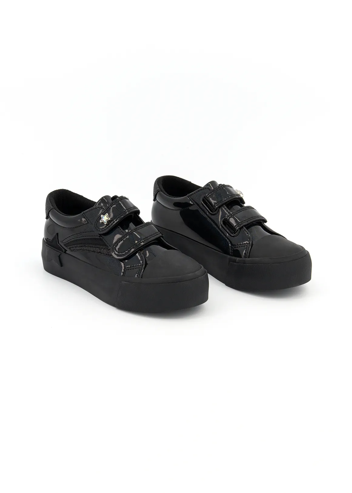 Platform Double Strap Sneakers (Size 12-6) Older Girl - BLACK