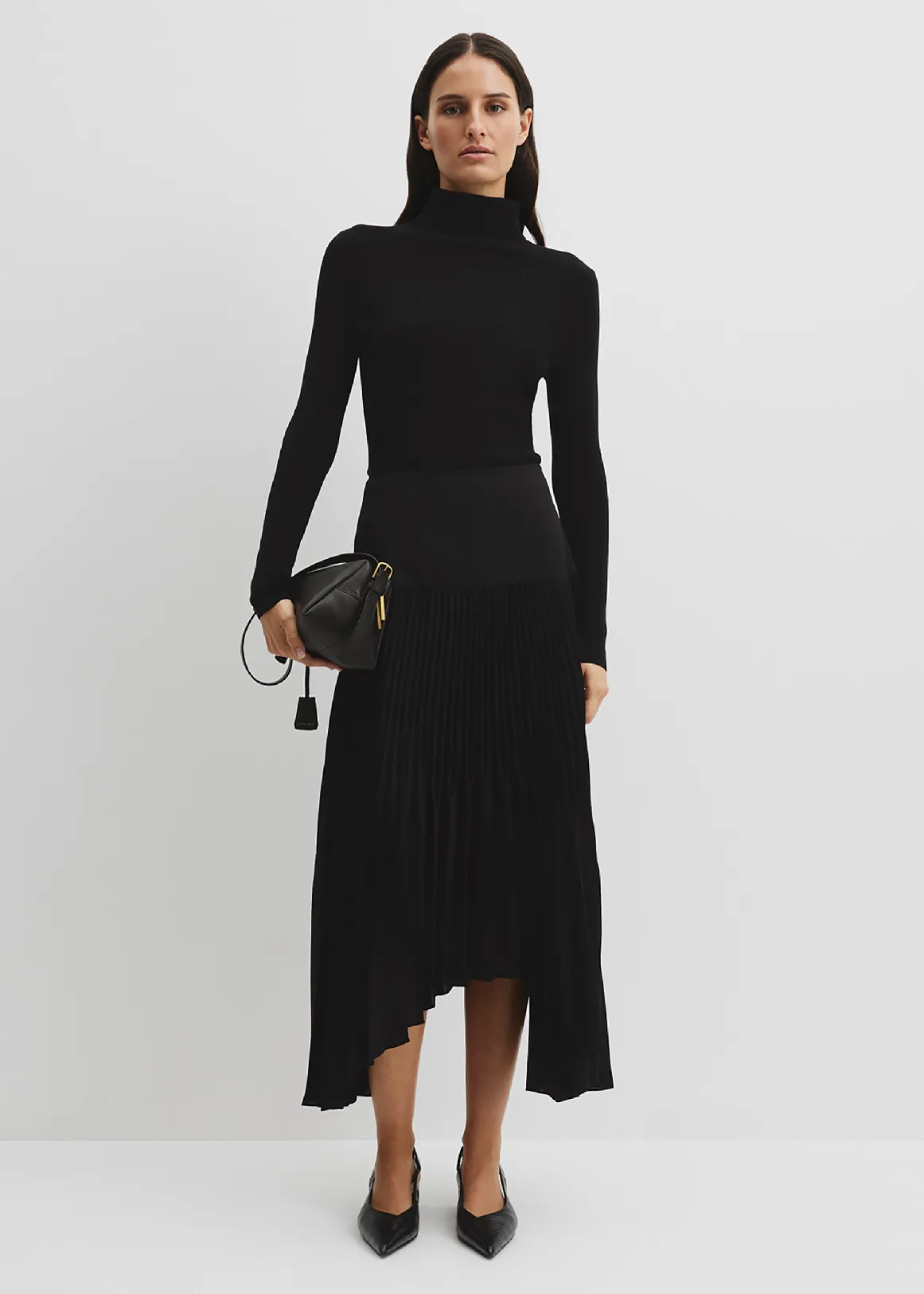 Plisse Midi Skirt - BLACK