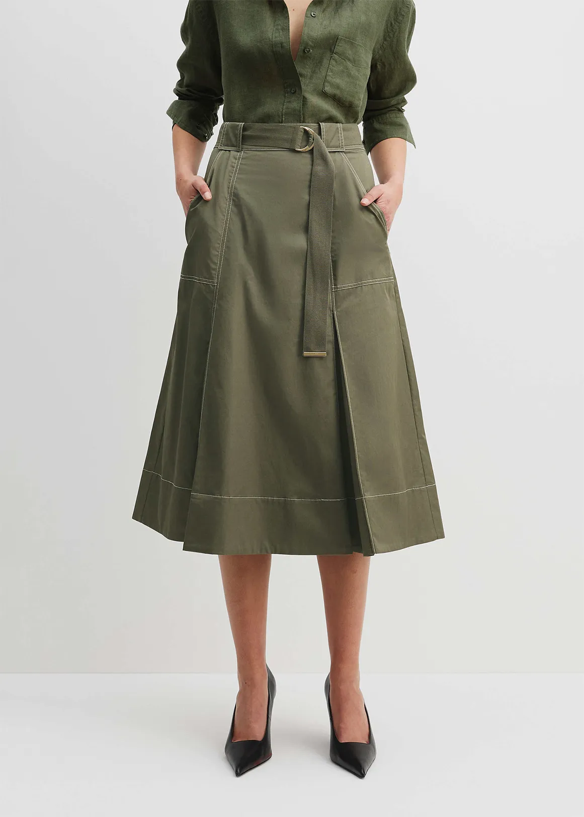 Pocket Detail Skirt - DARK MOSS