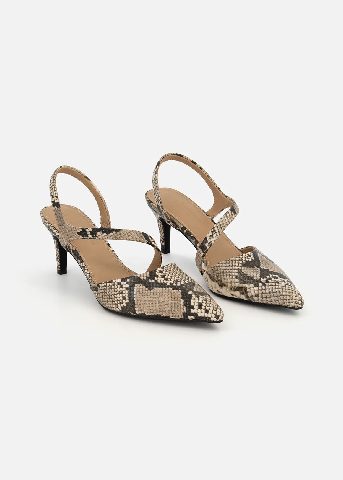 Pointy Textured Asymmetric Slingback Court Shoes - X NATURAL