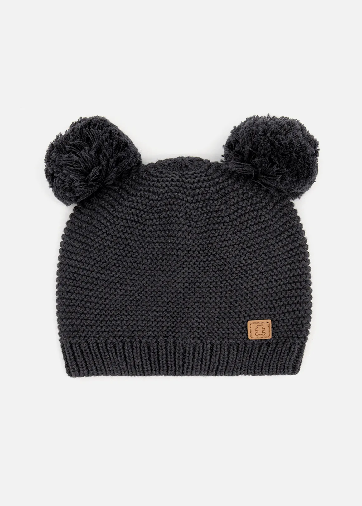Pompom Knit Cotton Beanie - CHARCOAL
