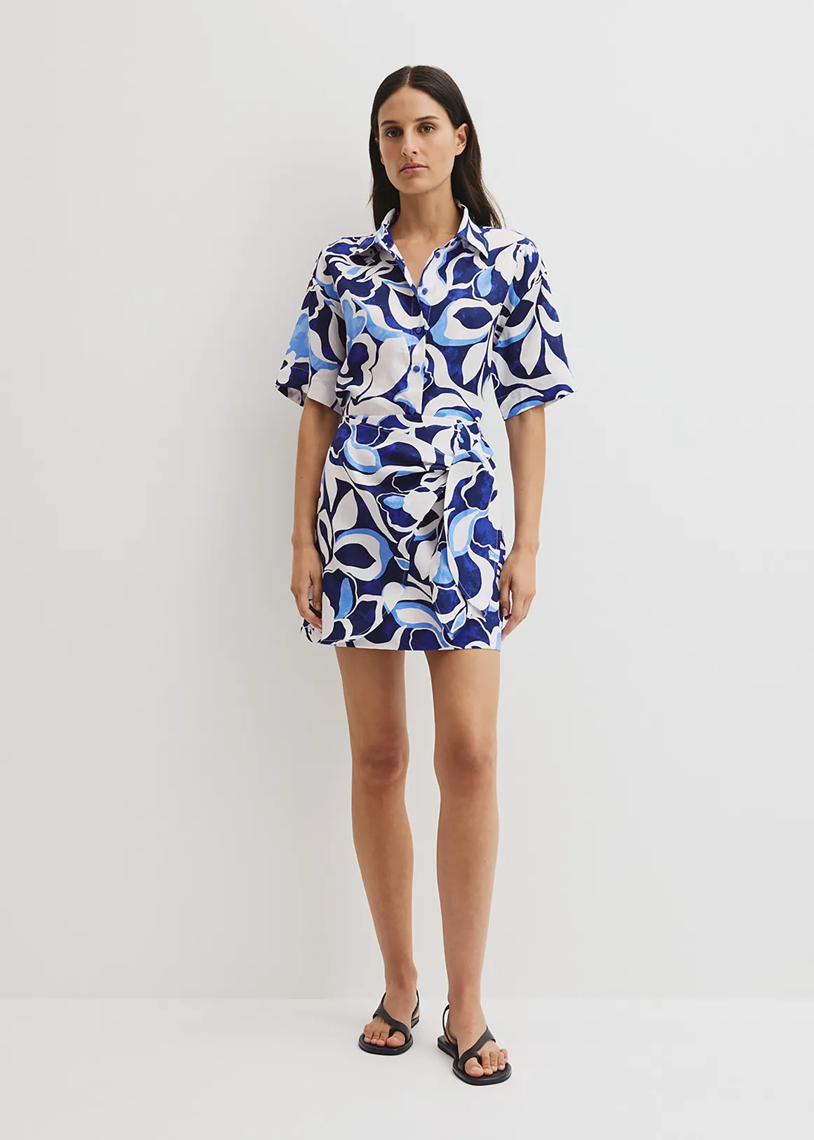 Print Mini Linen Skirt - ABSTRACT FLORAL PRINT