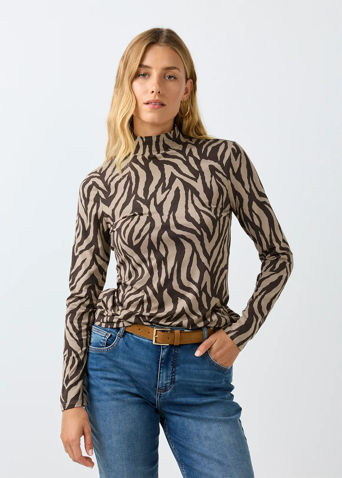 Print Modal Blend Turtleneck - X NATURAL