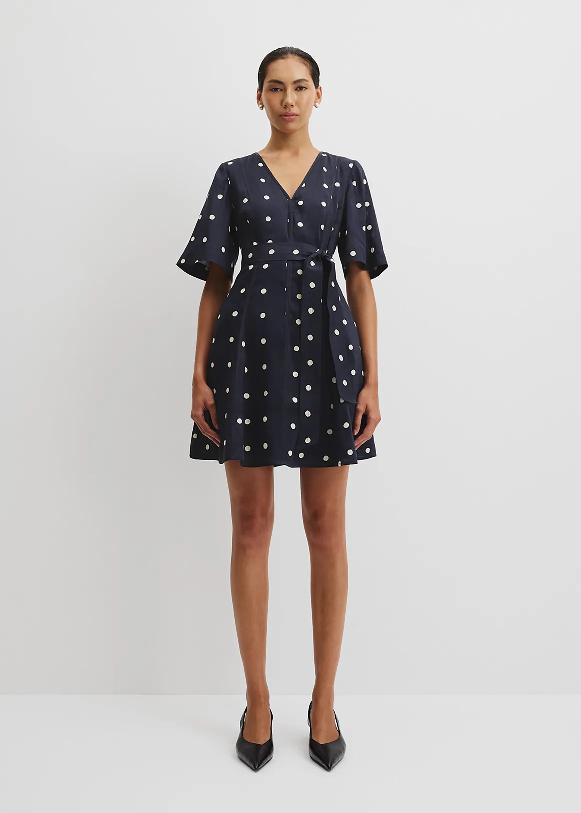 Print Panelled Mini Dress - NAVY SPOT