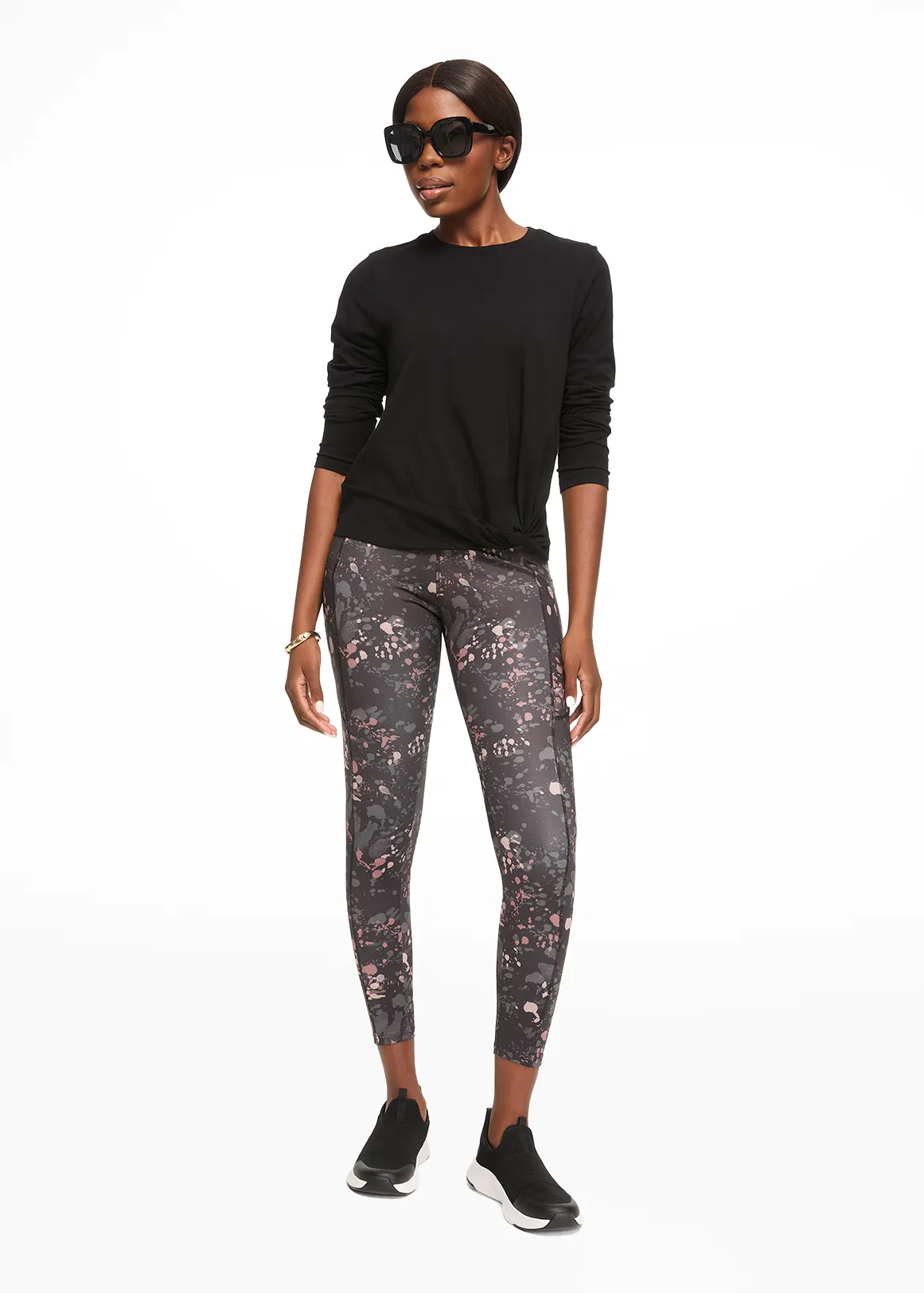 Print Pocket Detail High Rise Leggings - X BLACK