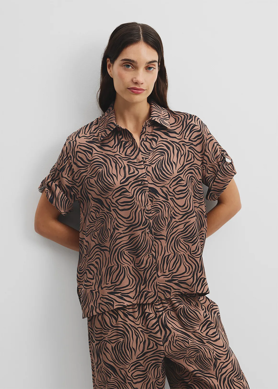 Print Short Sleeve Cupro Shirt - MICRO ZEBRA