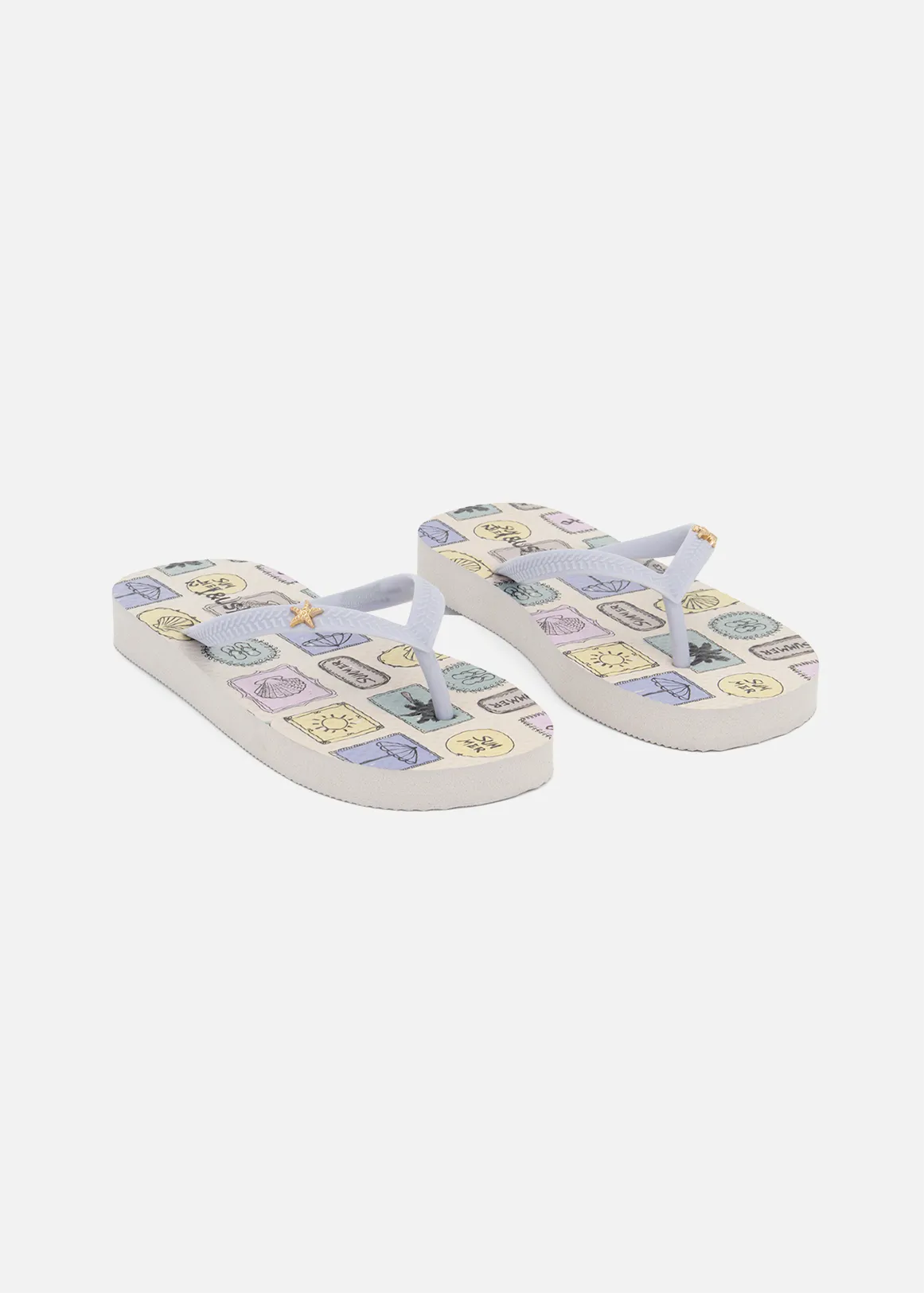 Printed Flip Flops (Size 12-6) Older Girl - BLUE