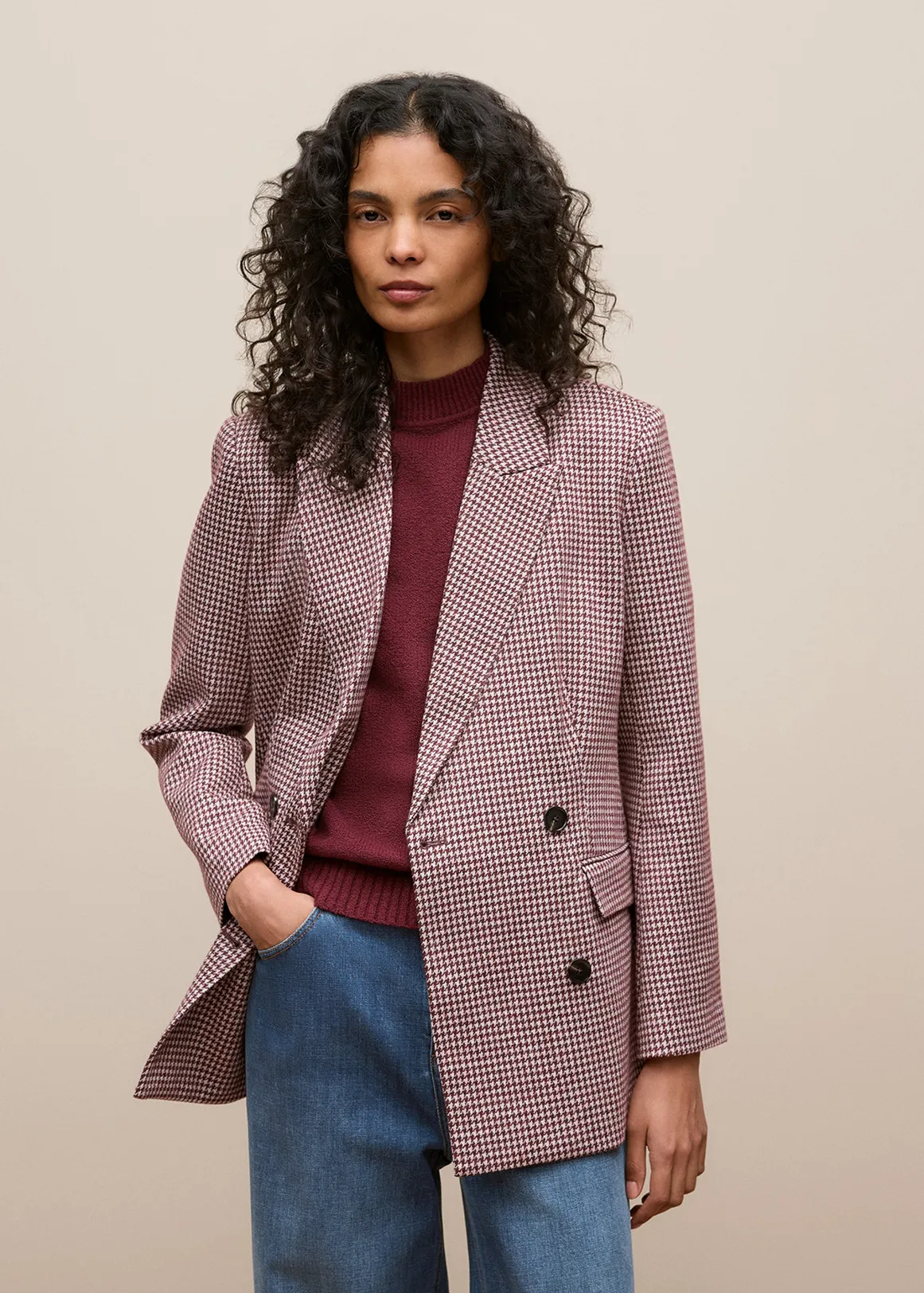 Puppytooth Ponte Double Breasted Blazer - ESPRESSO