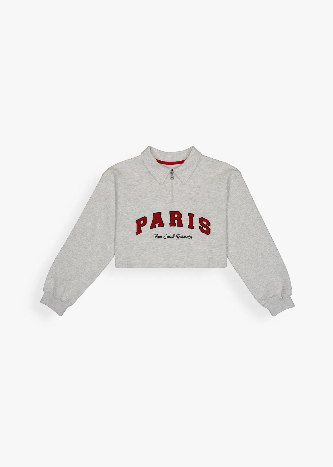 Quarter Zip Cropped Fleece Sweat Top - L.GREY MELANGE