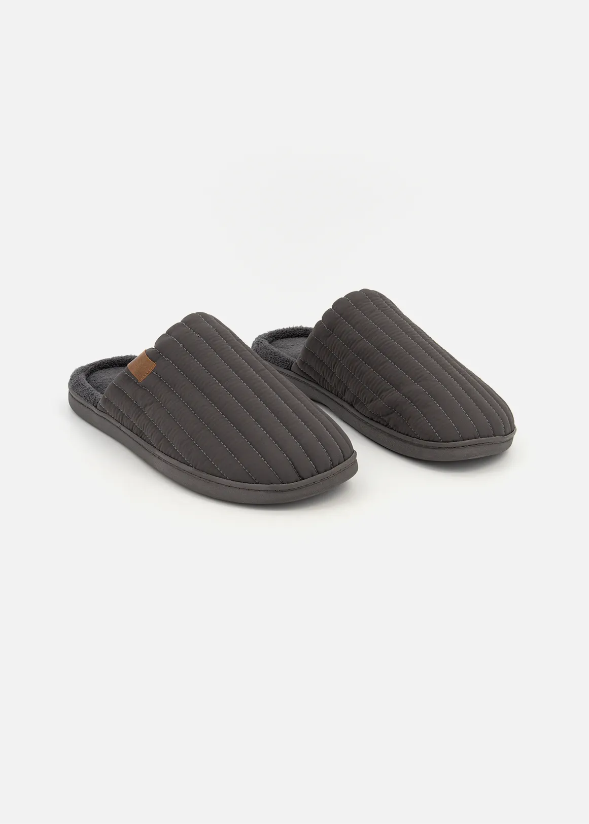 Quilted Mule Slippers - GREY
