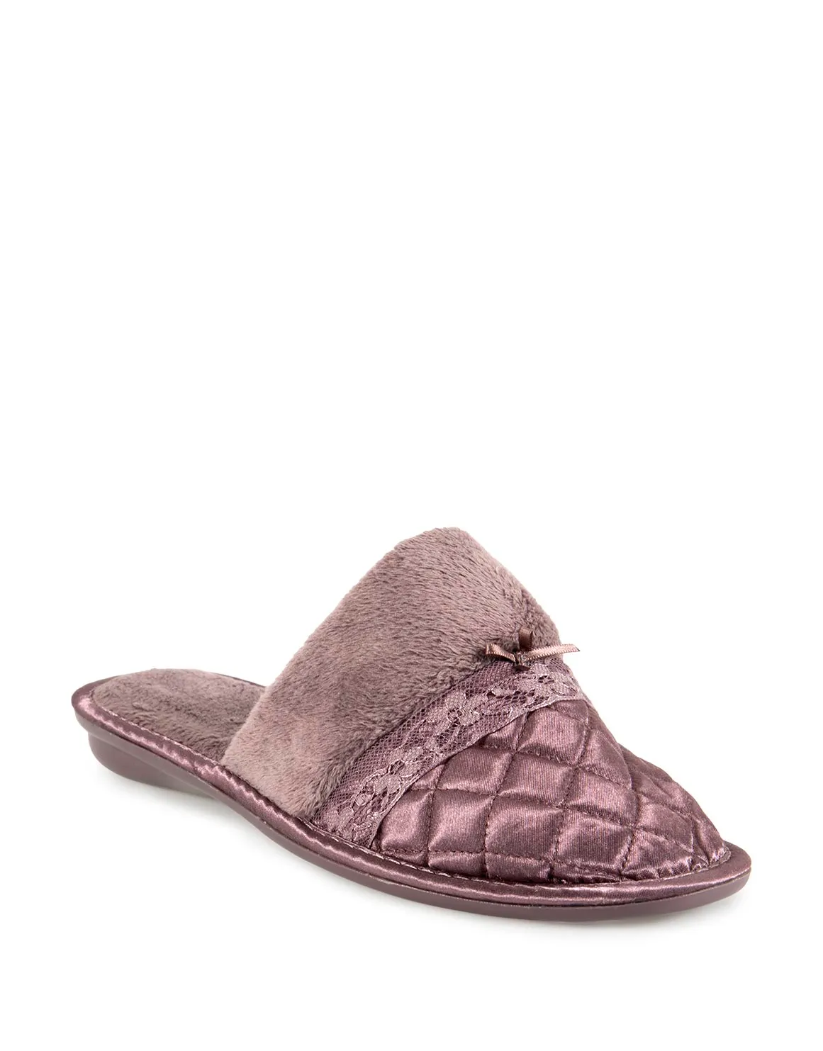 Quilted Satin Mule Slippers - MOCHA
