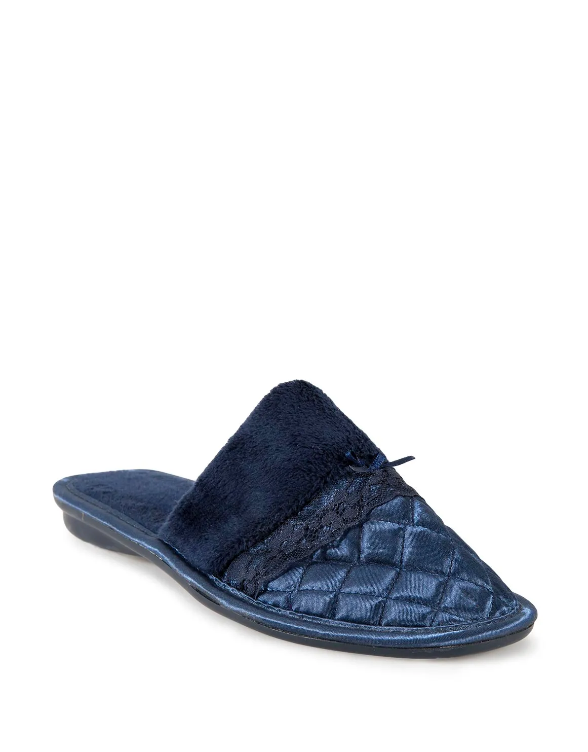 Quilted Satin Mule Slippers - NAVY