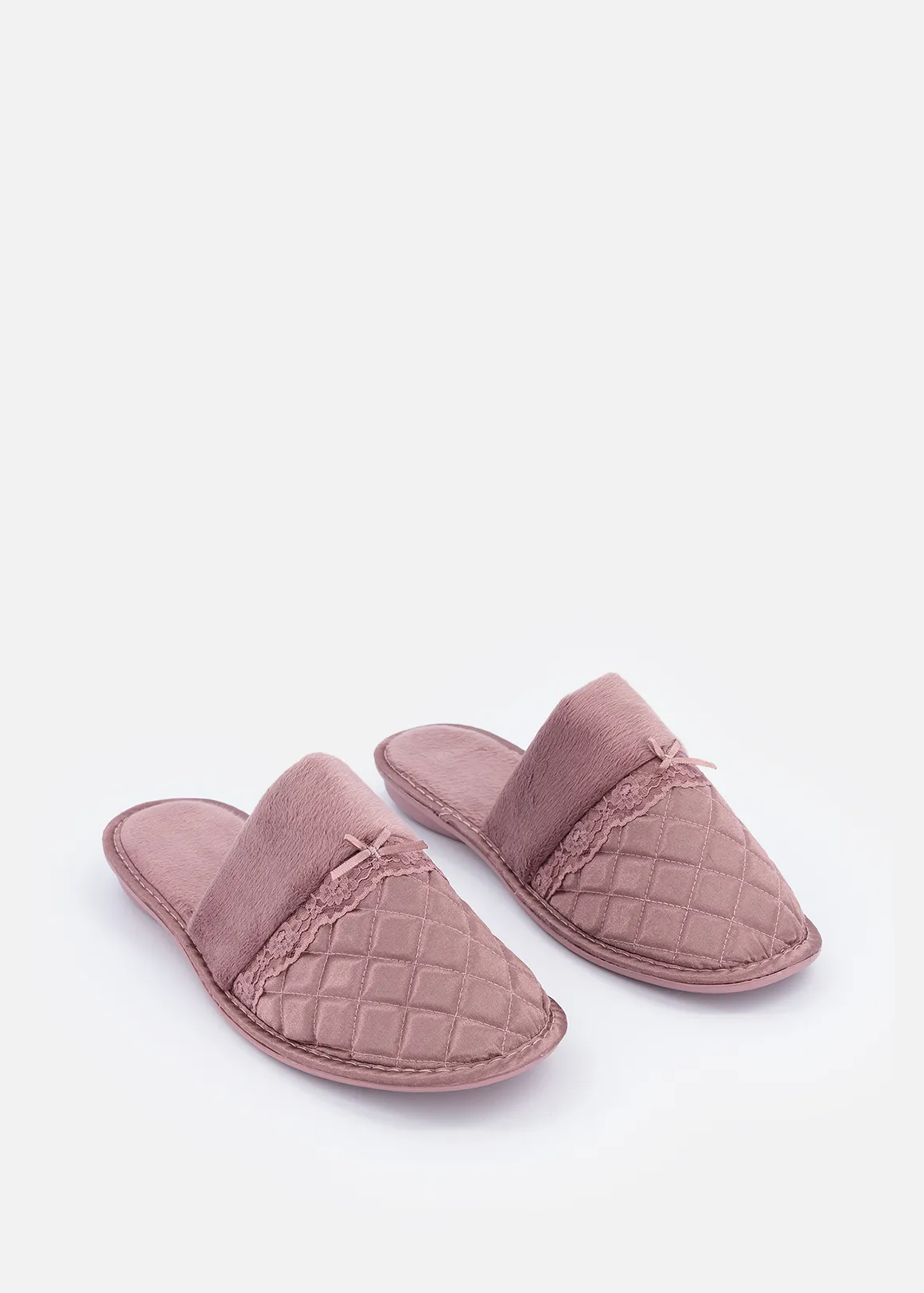 Quilted Satin Mule Slippers - PINK