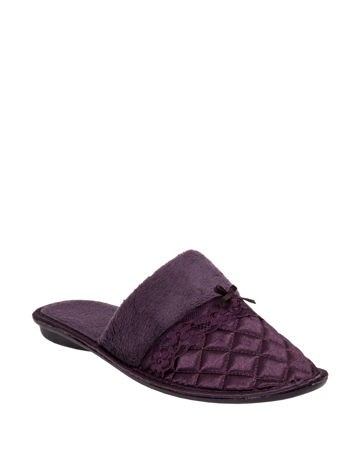 Quilted Satin Mule Slippers - PURPLE