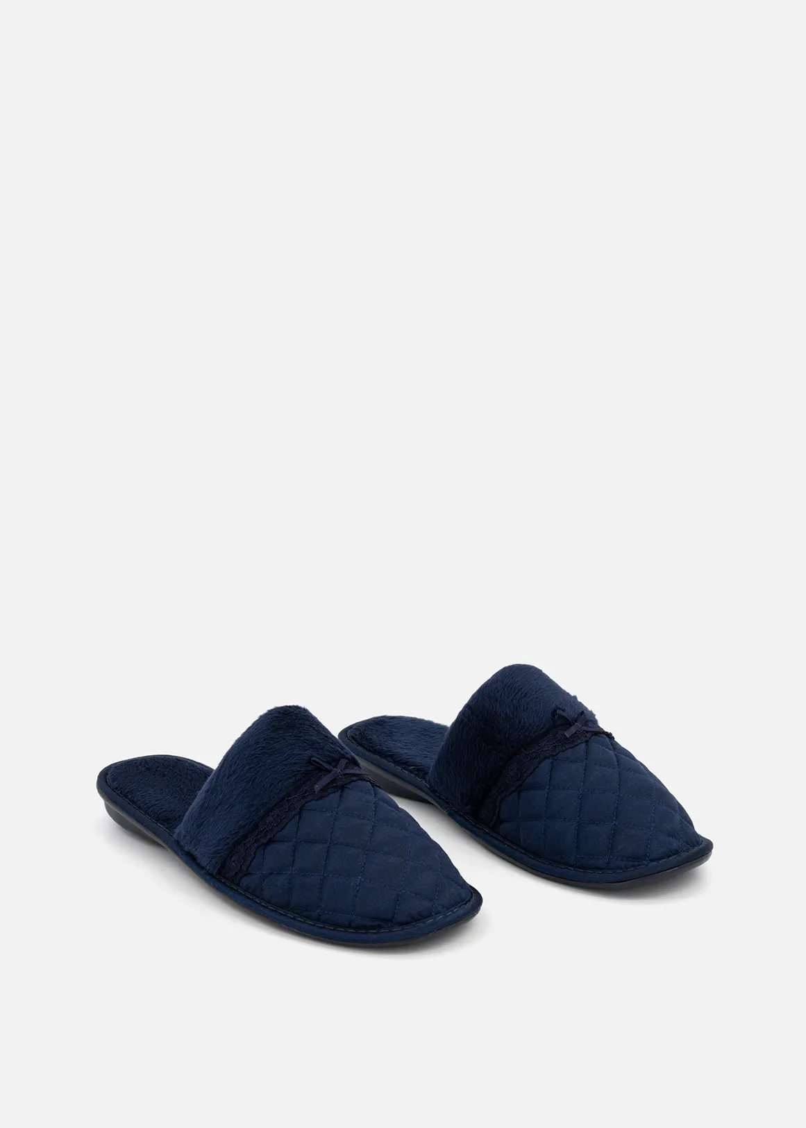 Quilted Satin Mule Slippers - X NAVY
