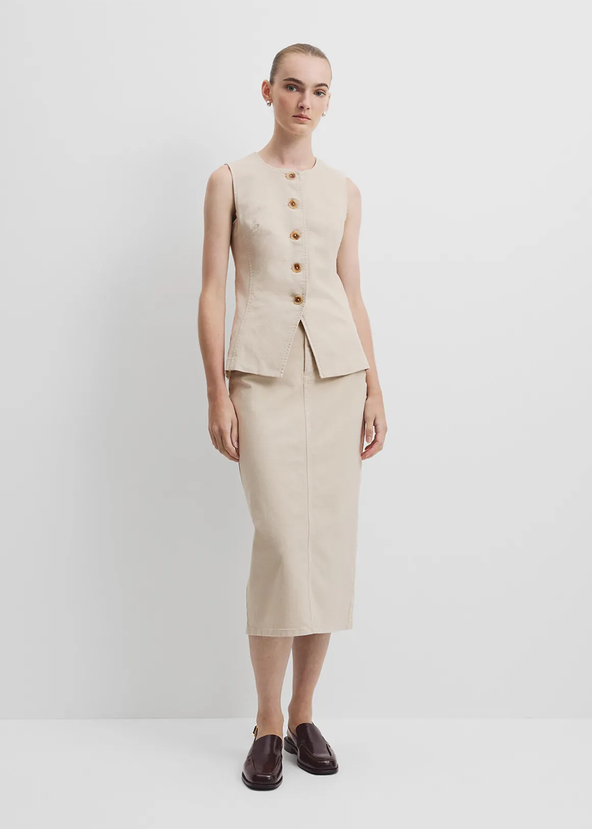 Recycled Cotton Denim Midi Skirt - SAND1