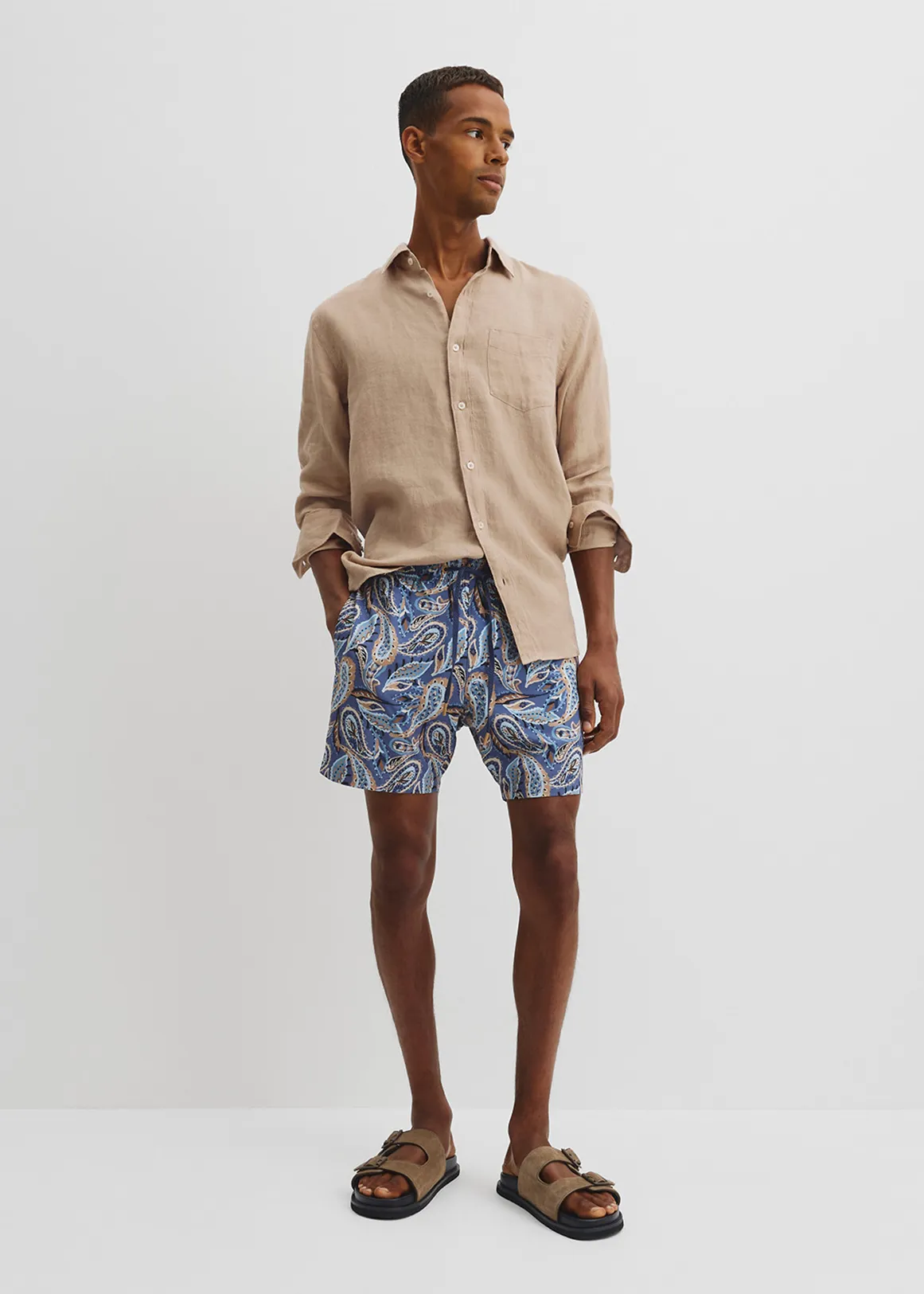 Recycled Polyester Paisley Print Swim Short - NAVY MULTI