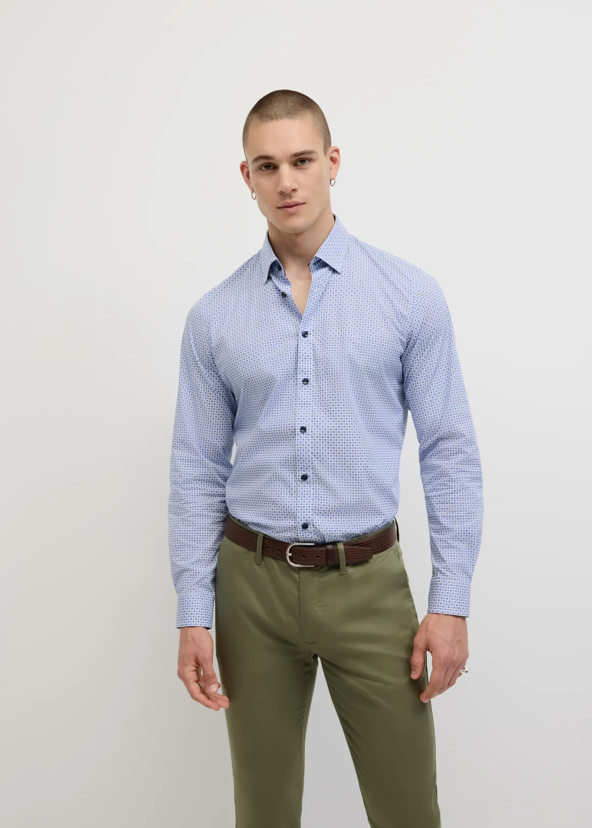 Reeves Geo Long Sleeve Shirt - WhiteNavy