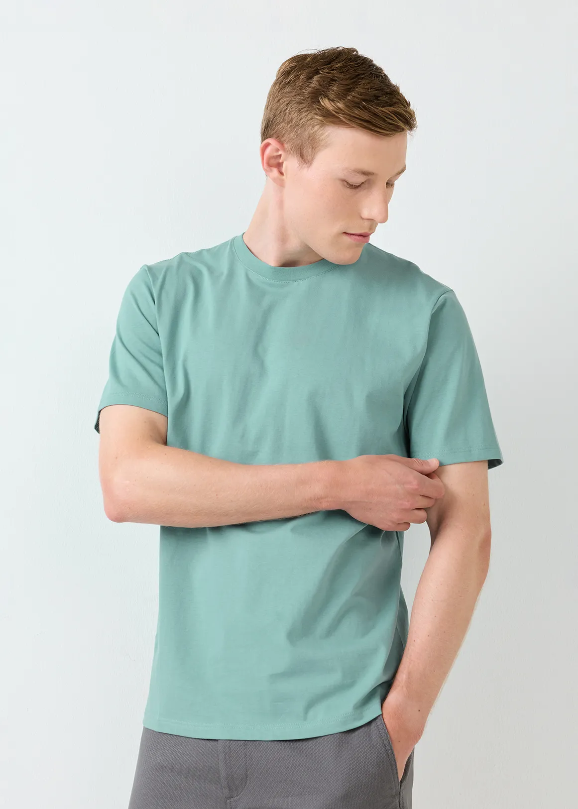 Regular Fit Crew Neck Cotton T-shirt - AQUA