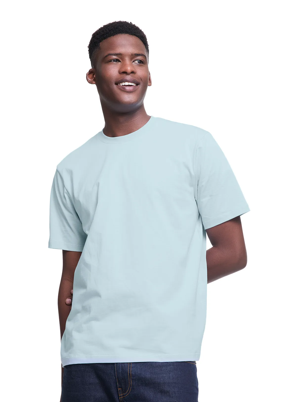 Regular Fit Crew Neck Cotton T-shirt - LIGHT BLUE