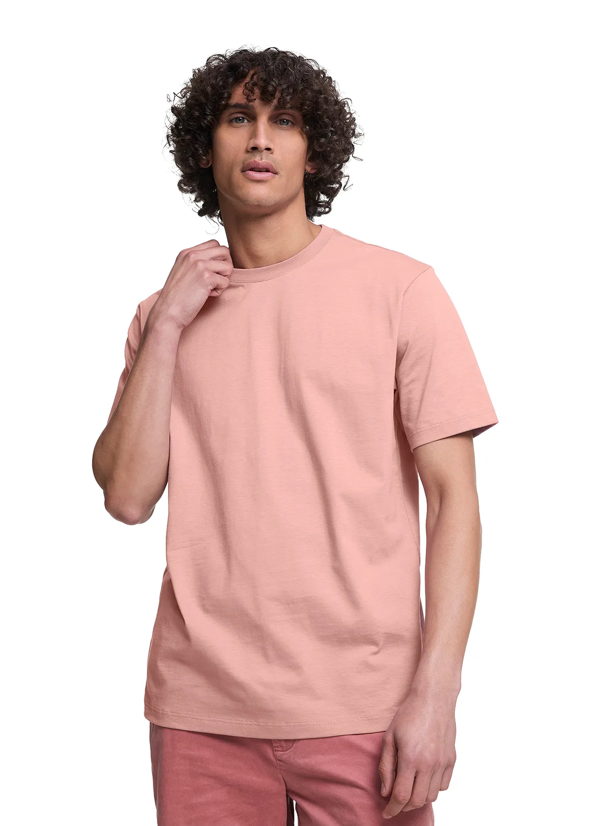 Regular Fit Crew Neck Cotton T-shirt - LIGHT PINK