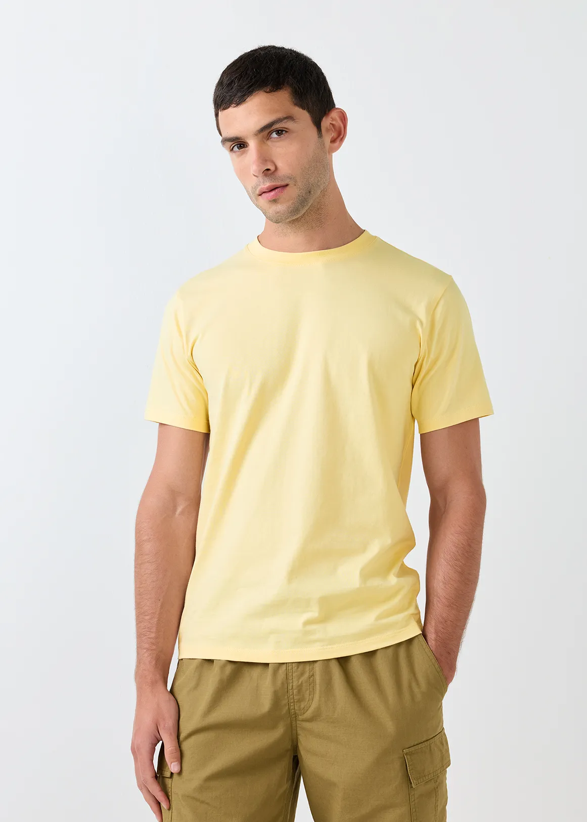 Regular Fit Crew Neck Cotton T-shirt - LIGHT YELLOW
