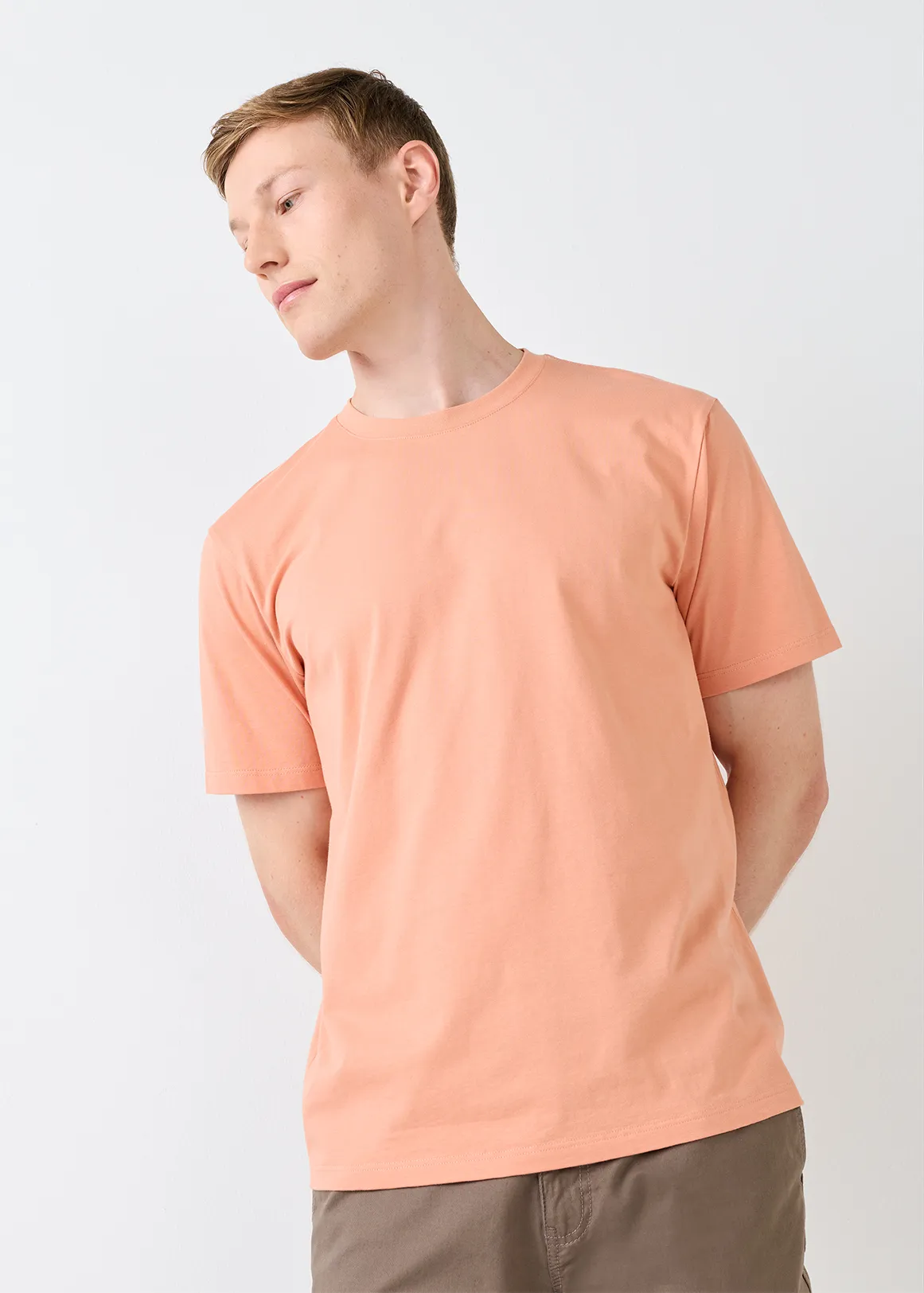 Regular Fit Crew Neck Cotton T-shirt - ORANGE